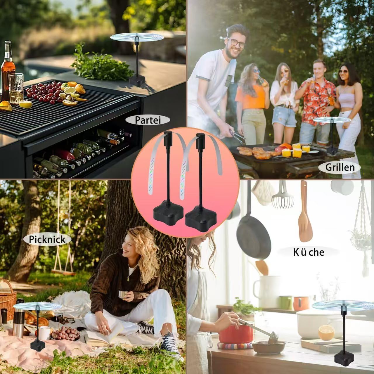 Panngu 4 Paquetes de protección silenciosa del Ventilador antimosquitos 360 °, Adecuado para mesas, barbacoas y Plegables al Aire Libre