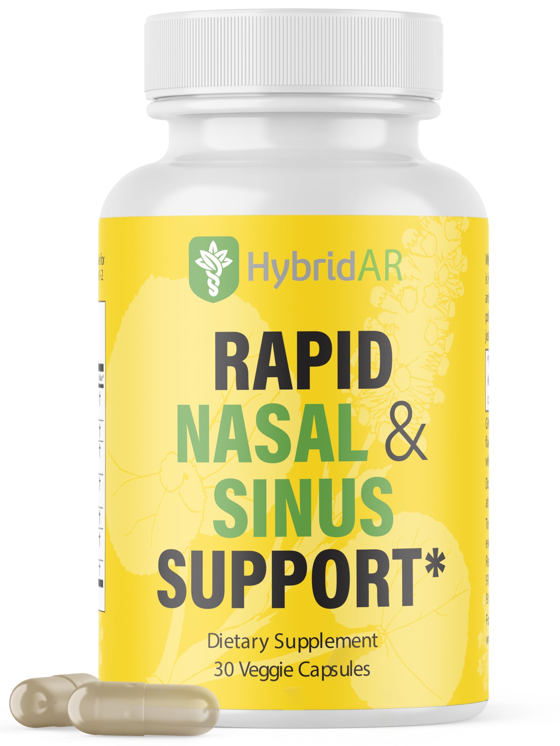HybridAR Rapid Sinus Relief and Calm – Fast Acting Non-Drowsy Sinus Support and Medicine - Natural Decongestants for Adults with Antihistamine, Quercetin, and Butterbur for Allergies - 30 Capsules