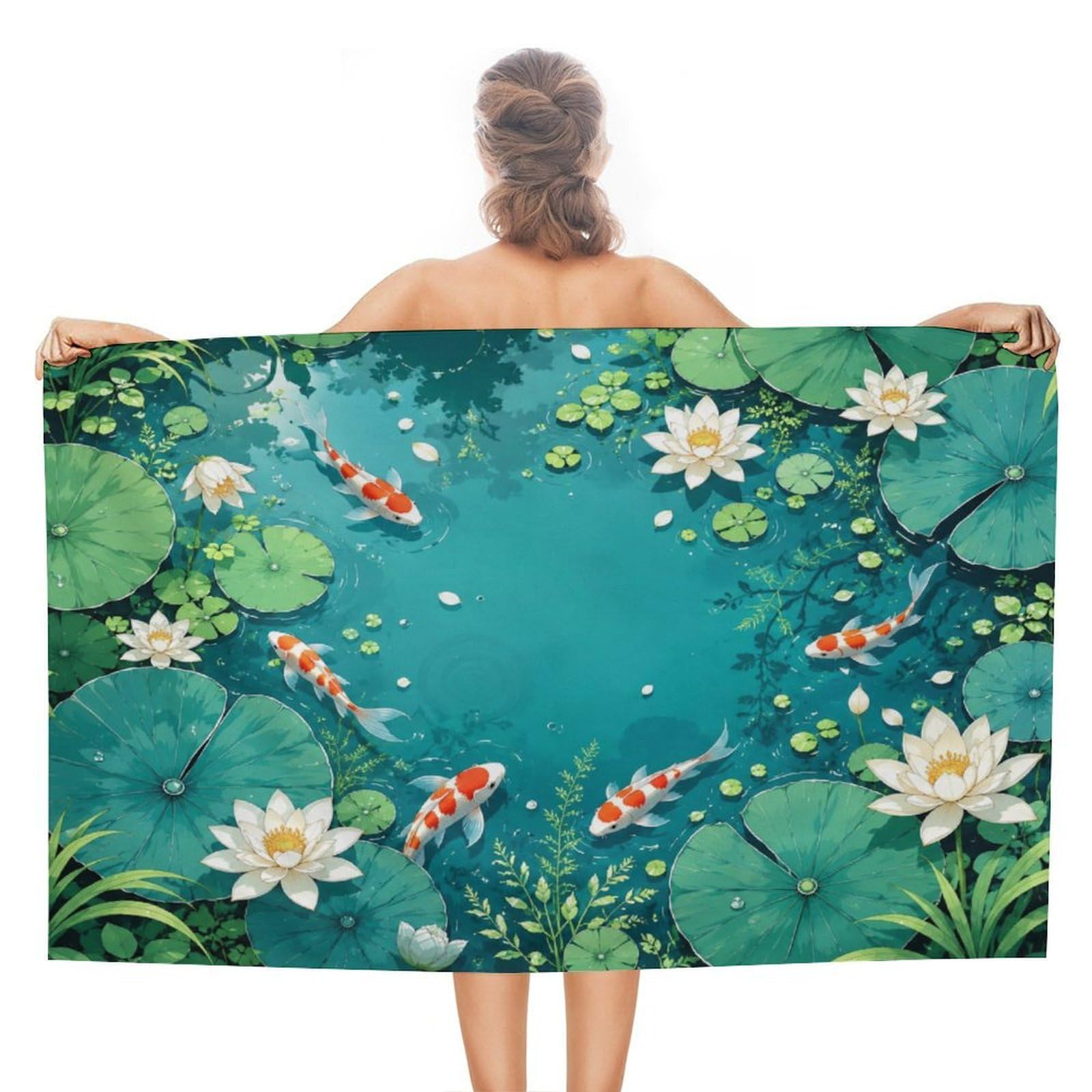 Anceky Koi Fish Lily Pad Pond Oversized Beach Towel Quick Dry Sand Free Microfiber Travel Towel Lightweight Multi Purpose Beach Blanket Pool Gym Bath Towel 51x31 in