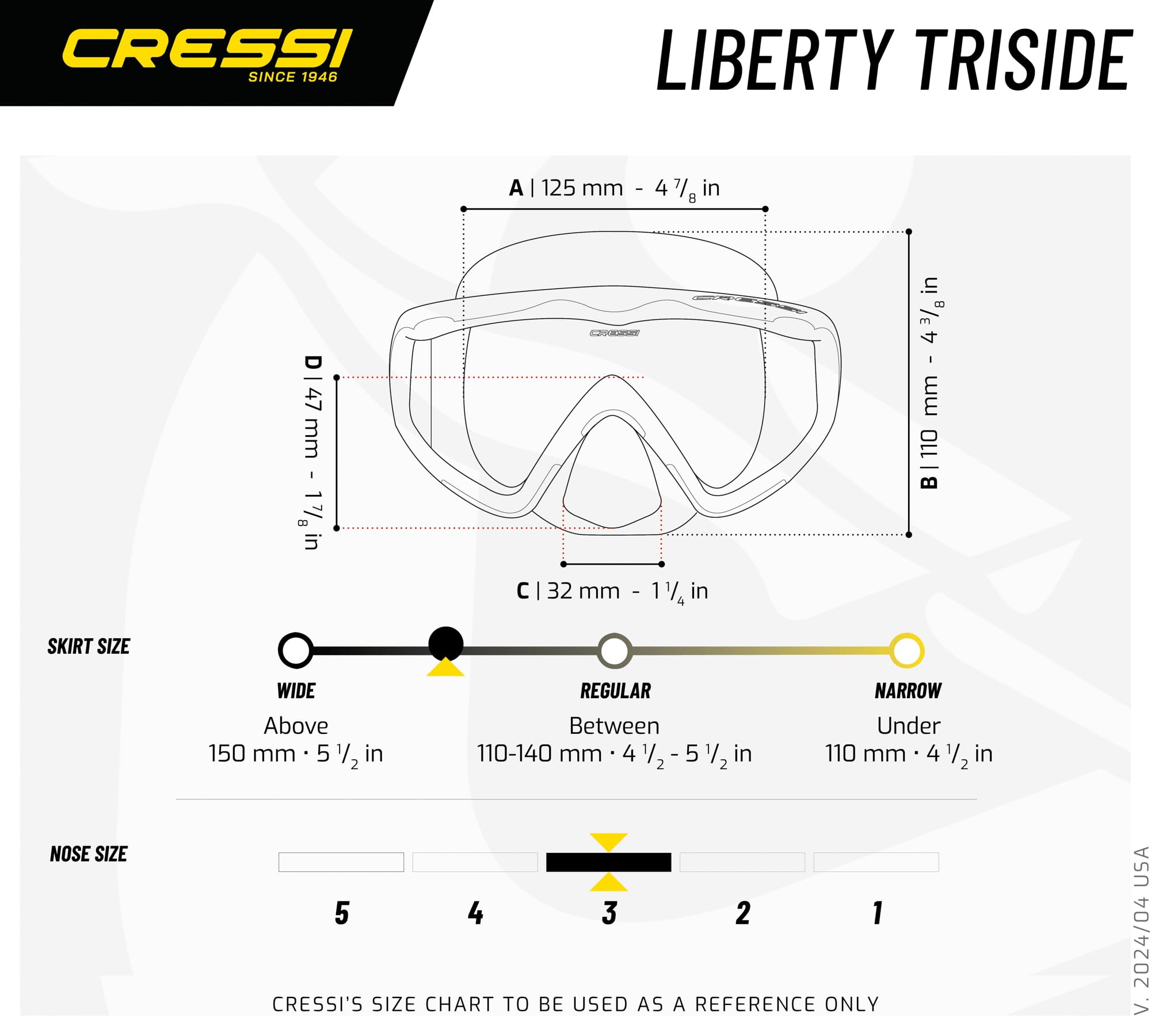 Cressi Liberty Triside Mask -Máscara Panoramic de 3 Cristales para Buceo, Apnea y Snorkel, Talla Única, Unisex Adulto