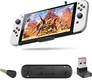 Antank Bluetooth Audio Adapter support aptX-HD aptX Low Latency AAC SBC Compatible with Nintendo Switch/Lite/OLED/ PS4/ PS5/ PC Dual Streaming Bluetooth Transmitter with In-Game Chat Microphone