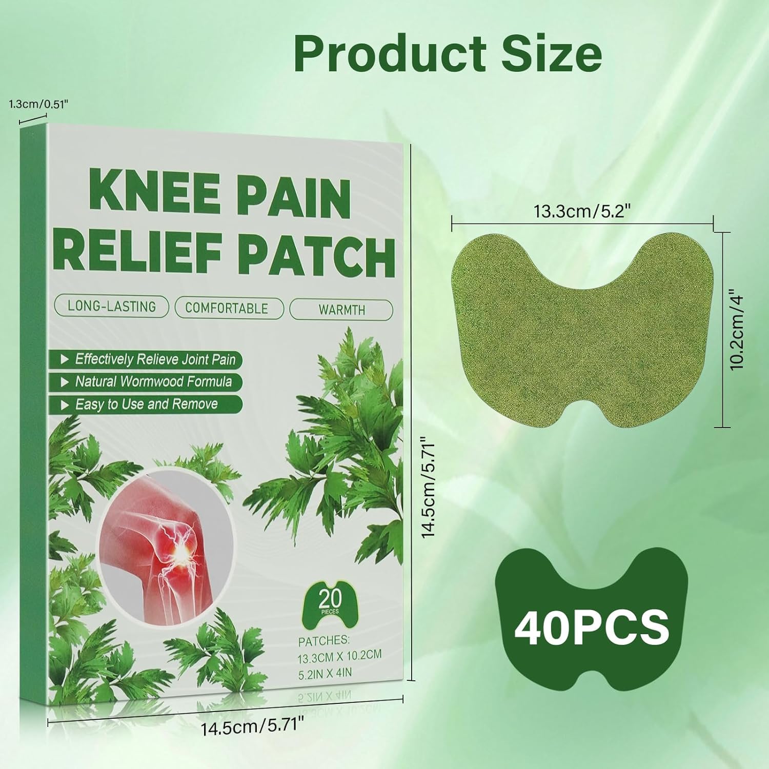 Robofun 40 Stück Wärmepflaster Knie, Pain Relief Patch mit Ingwer & Wermut, Moxibustion Schmerzlinderungspflaster, Wermutpflaster Schmerzpflaster für Knie, Rücken, Nacken und Muskelkater
