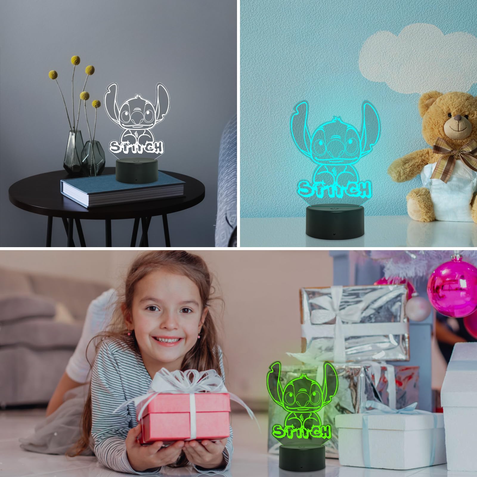 WYDCAA Lampade Stitch - Stich 3D Lampada da Notte Anime, Luce Notturna Decorativa per La Camera Dei Bambini, Lampada da Notte Tattile in Acrilico Rgb Led a 16 Colori, Compleanno Regalo di Natale