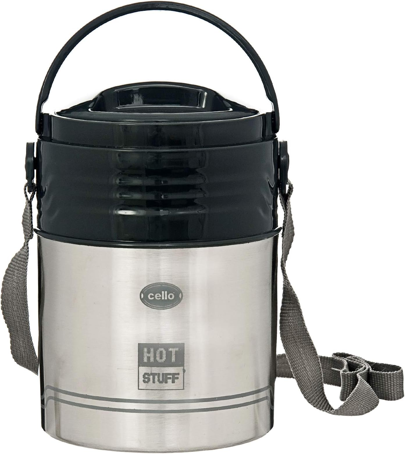 Cello HOT Stuff-4 Stainless Steel Insulated Lunch Carrier, Black, 4 Containers