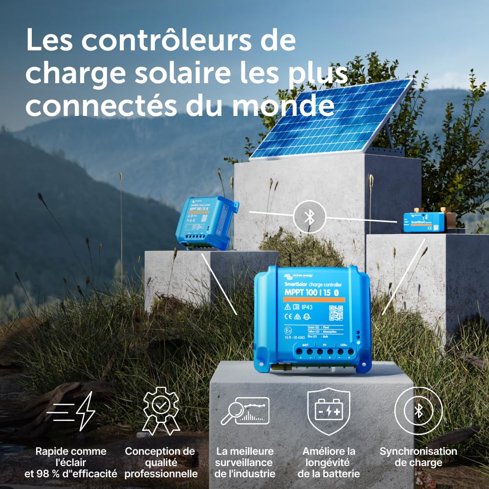 Victron Energy SmartSolar MPPT 100V 15 amp 12/24-Volt Contrôleur de Charge Solaire (Bluetooth)