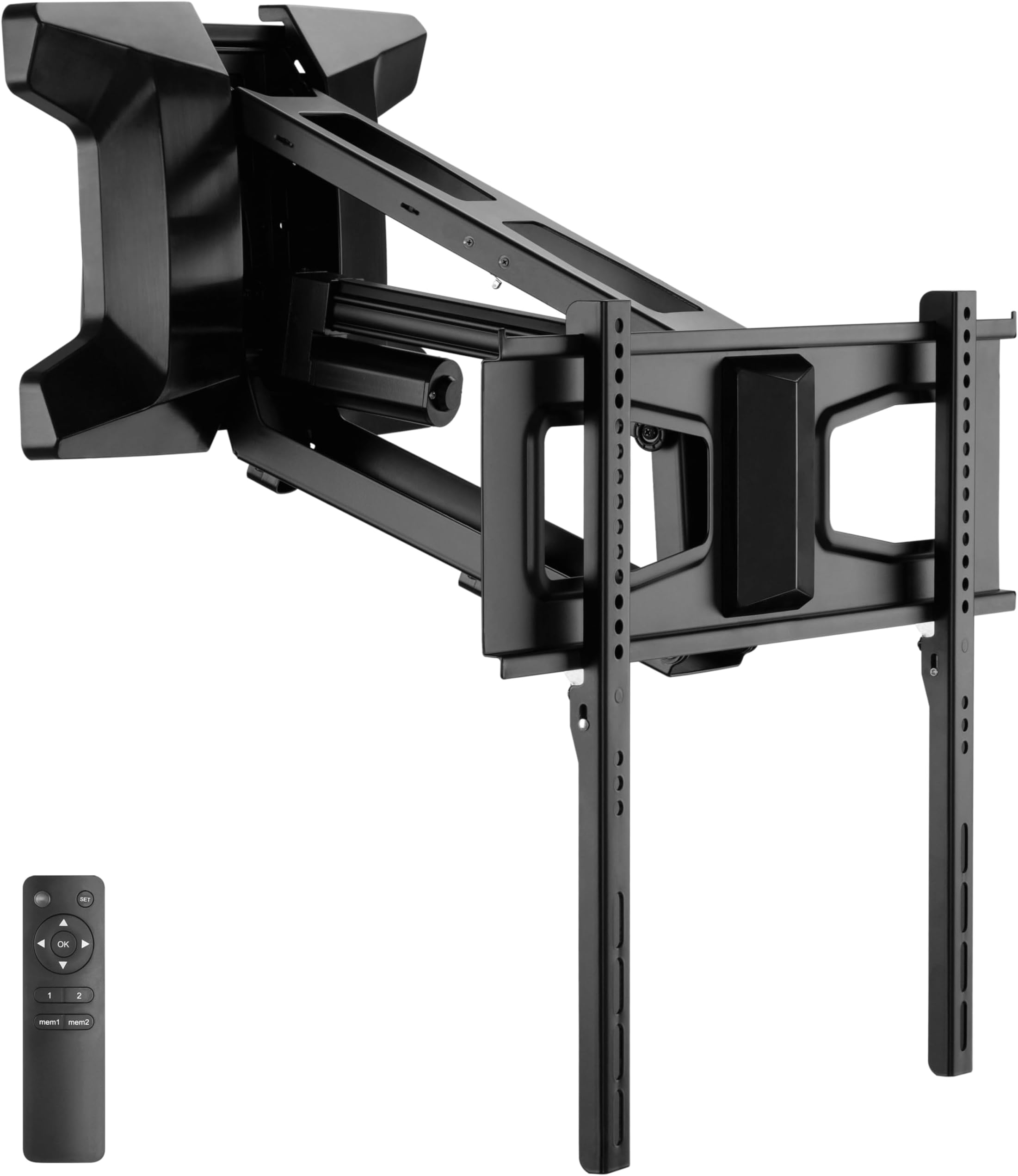 mount Motorized Fireplace TV Wall Mount | Remote Control Electric Pull Down Mantel Bracket, Up to 77 Lbs Weight Capacity, Height Adjustable, Swivel, VESA 600x400 Compatible
