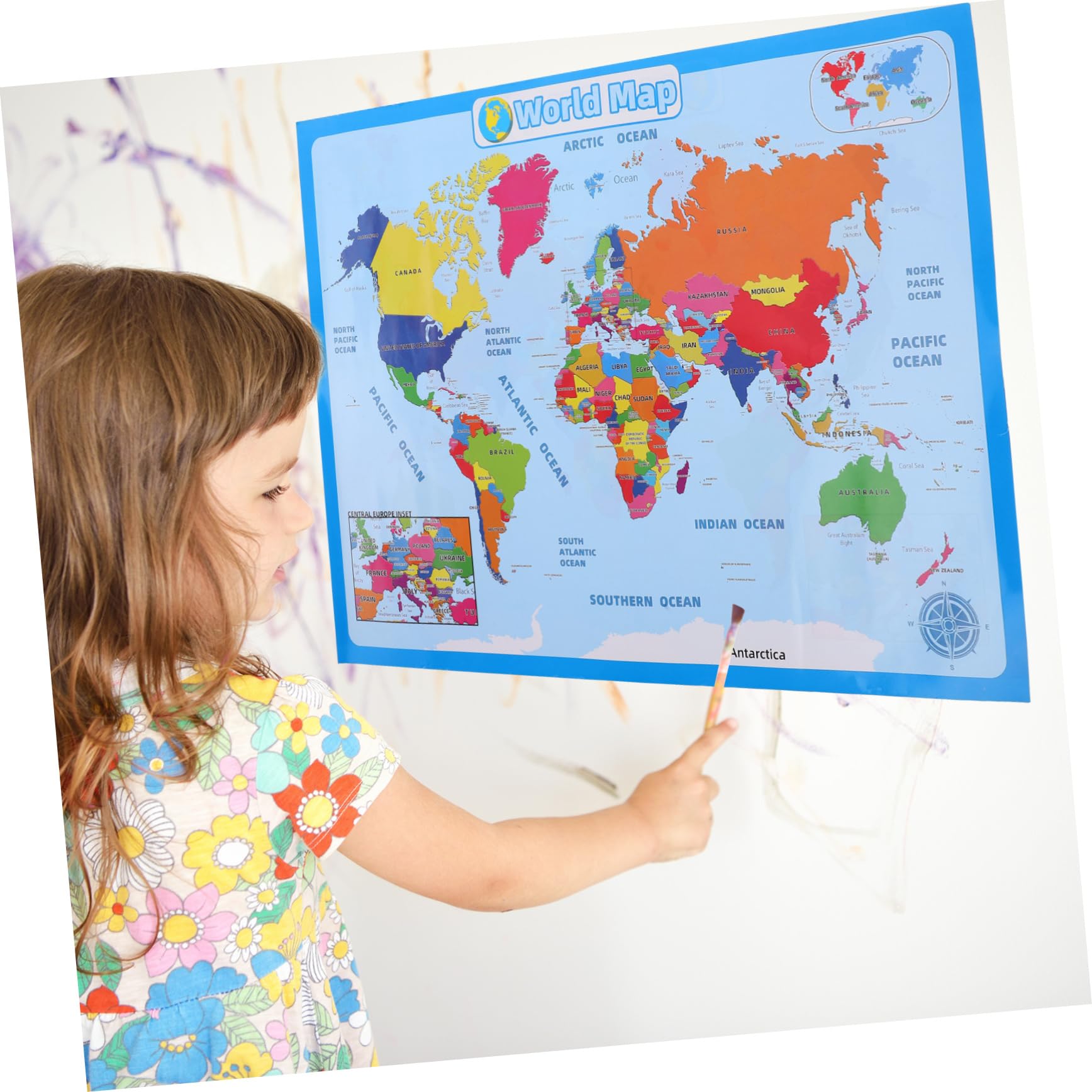 TEHAUX 3blätter Weltkarte Junge Mädchen Lernposter Abwischbar Leicht Kompakt Für Kindergarten Schule Fördert Interesse Wissen Über Länder Bunte Designs Für Spielerisches Lernen