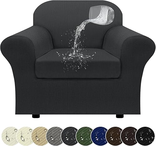 Miniatura 81 de Funda para sofá 100% impermeable, juego de 4 piezas, funda de sofá a rayas para sofá de 3 cojines, con parte inferior de TPU a prueba de fugas