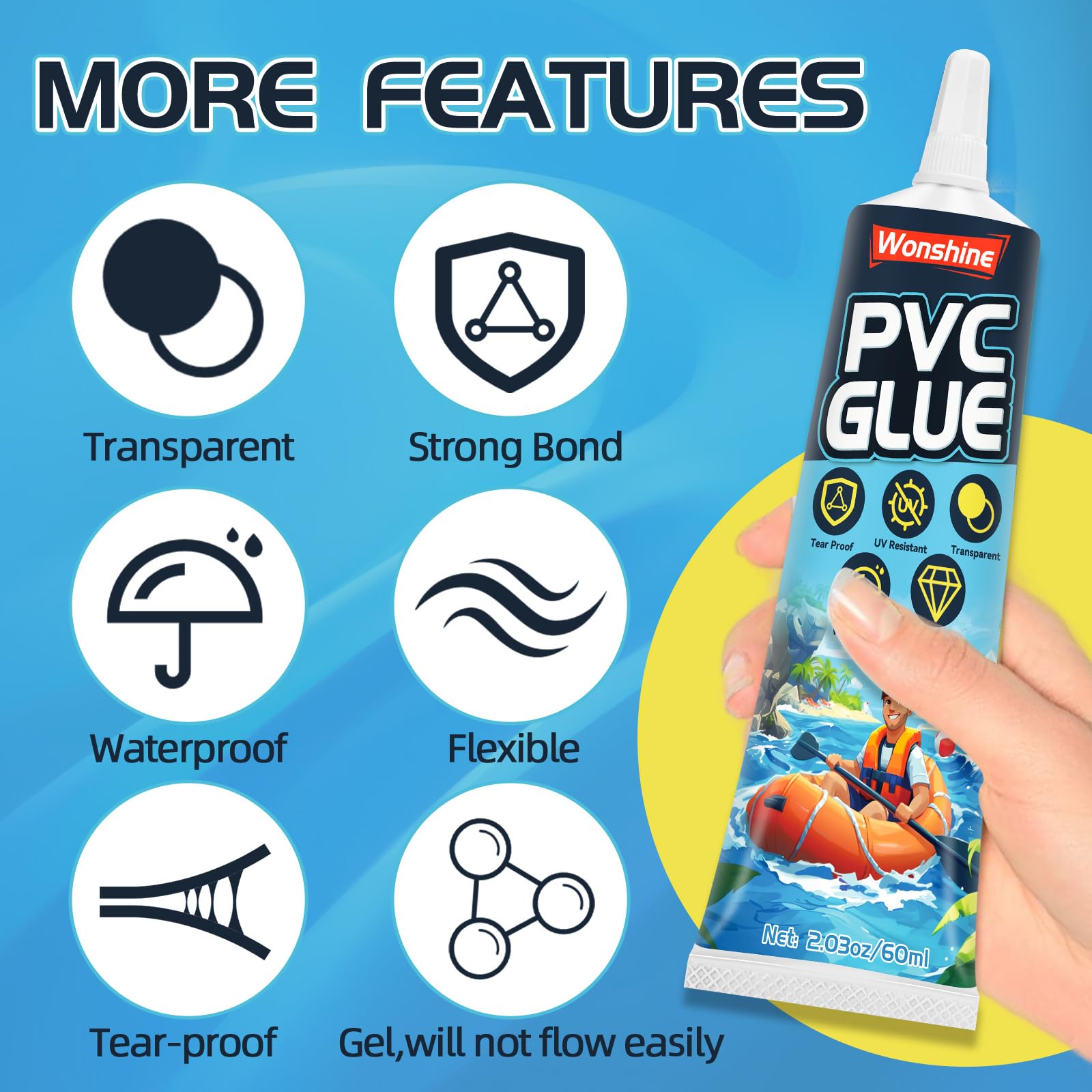 Hot Tub Repair Kit, Paddling Pool Repair Kit Waterproof, for Inflatables, Air Bed, Bouncy Castle, Boat Kayak, Swimming Pool,Tent (60ml) — view 5