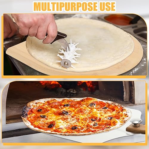 Miniatura 3 de Barydat El juego de 4 piezas de cáscaras de pizza incluye 3 piezas de 12 pulgadas de bambú, 1 cáscara de pizza de aluminio con mango de madera