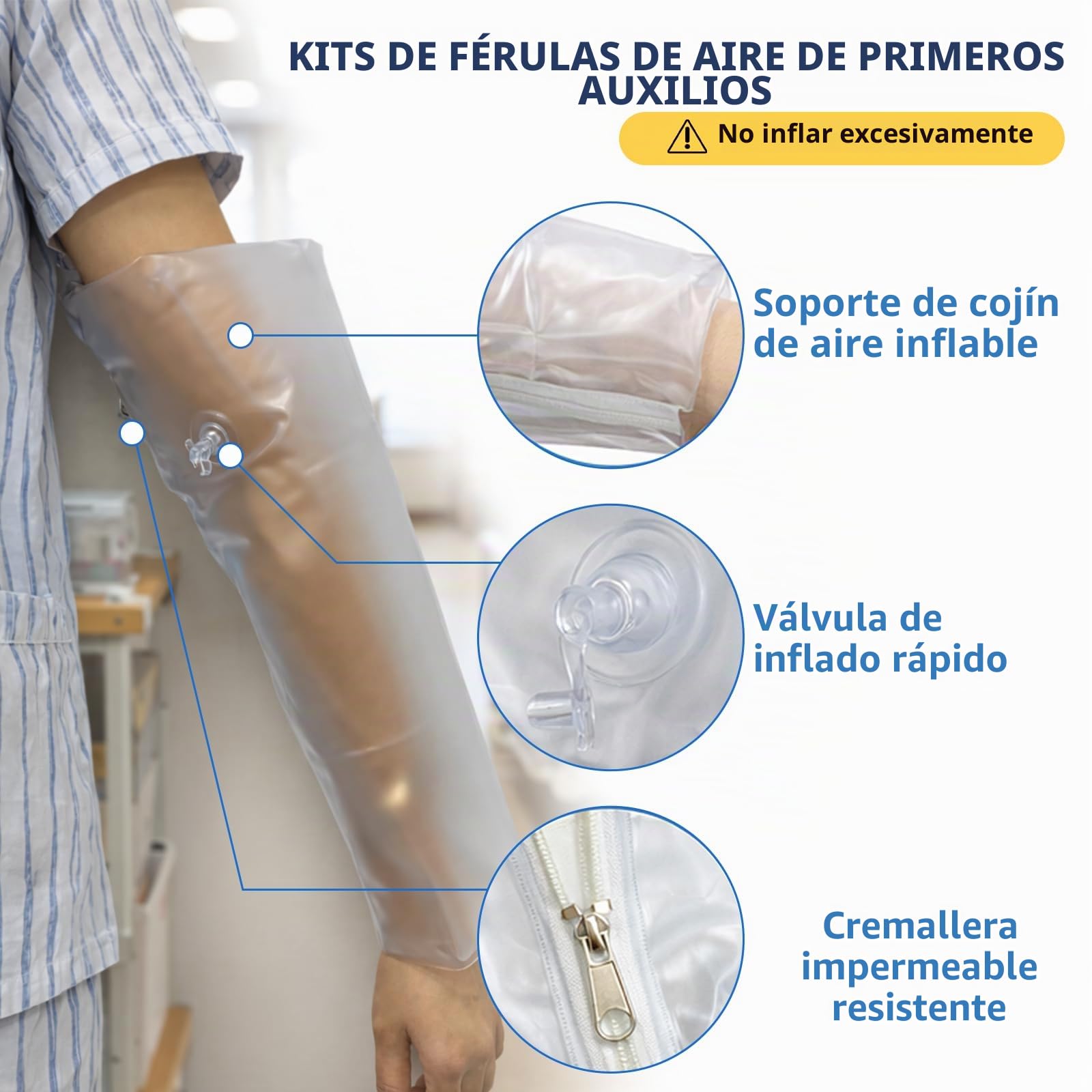 Kit de Férula de Aire de Primeros Auxilios, Férula de Plástico Inflable, Juego de 6 Para Emergencias Al Aire Libre
