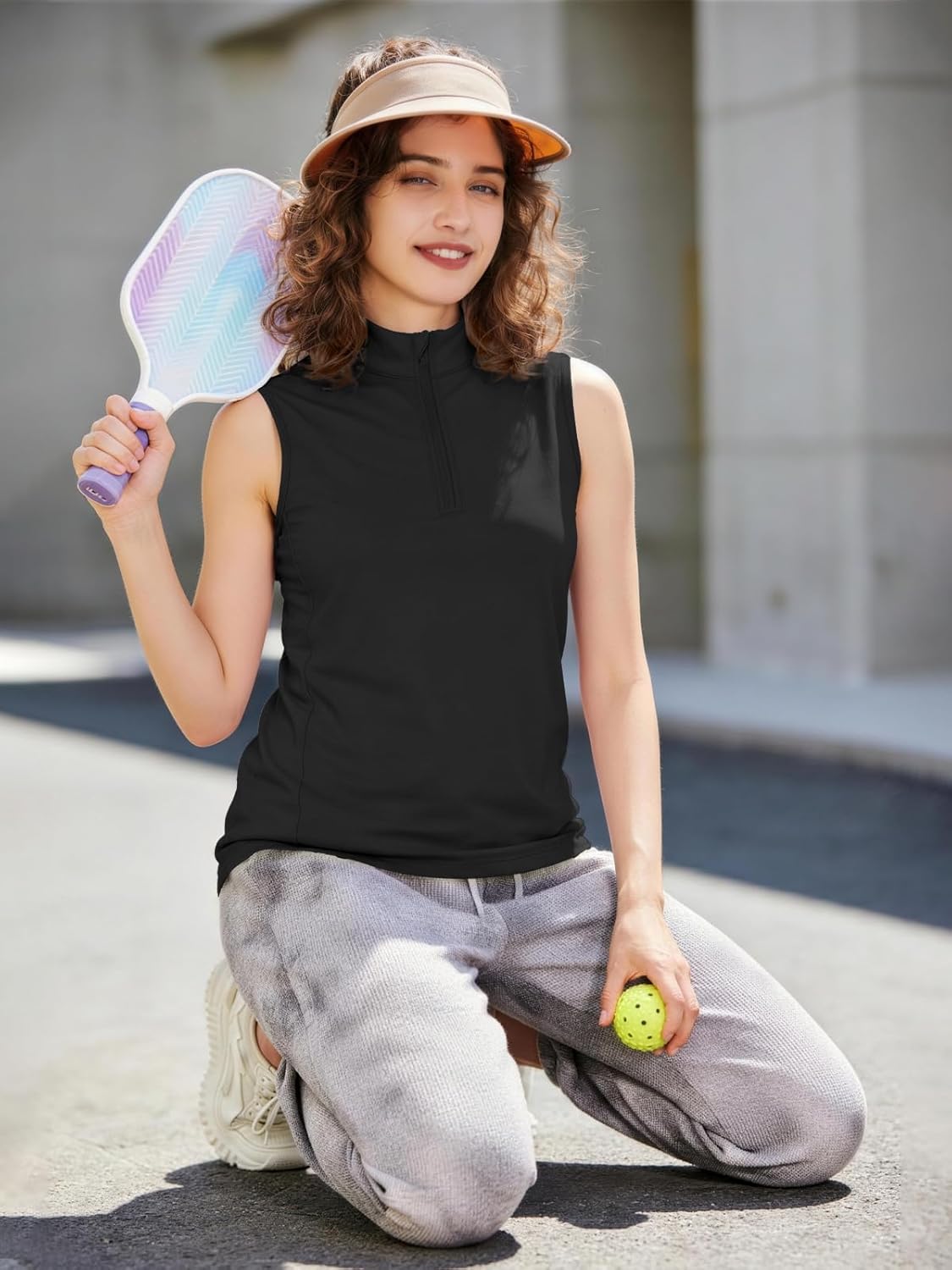 Outfeel Women's Sleeveless Tennis Pickleball Golf Polo Shirt with 1/4 Zip, Quick Dry UPF50+ Breathable Mesh Back Sport Shirt