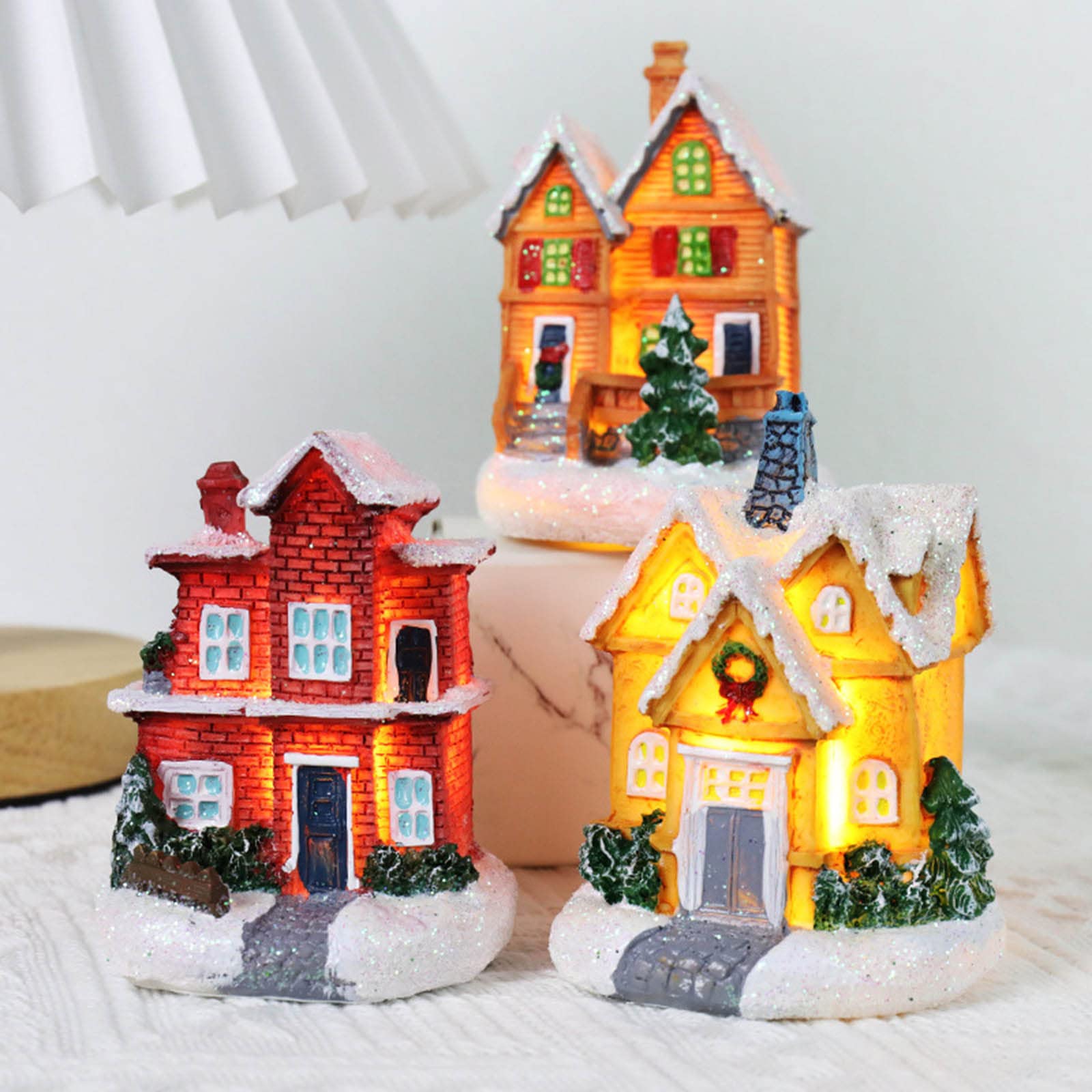 Glowing Village House Small House Resin Landscape Christmas Decoration Snow House Window Ornaments