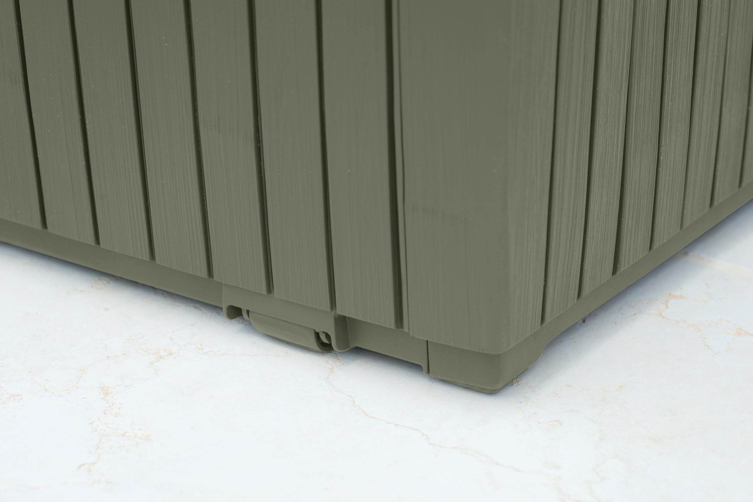 Keter Springwood - Caja de almacenamiento para jardín, hasta 305 L, 123 x 53,5 x 57 H, color verde