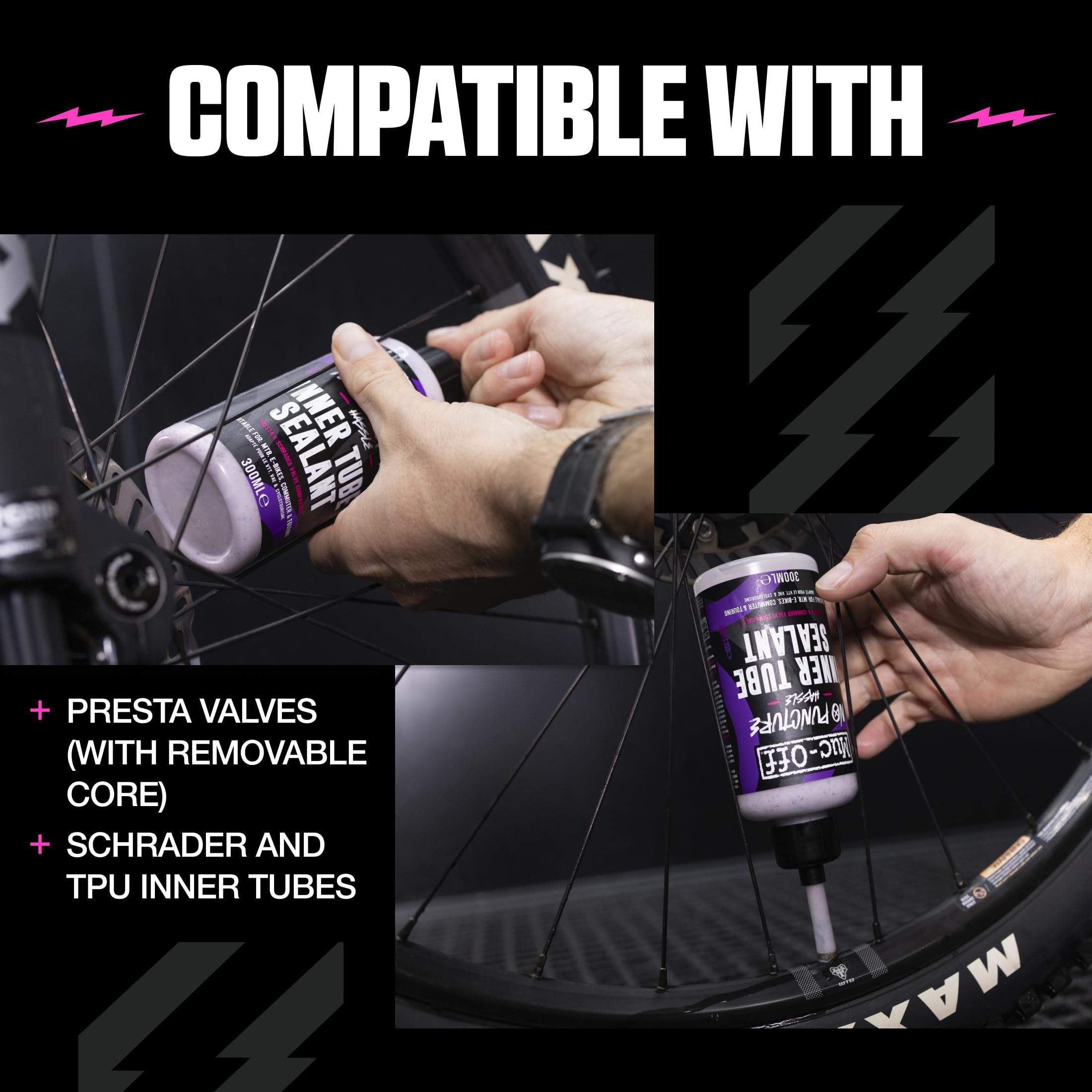 Muc-Off No Puncture Hassle Inner Tube Sealant, 300 ml – Uszczelniacz do Opon Rowerowych do Naprawy Przebitych Opon – Uszczelniacz do Roweru MTB/Szosowego/Gravelowego