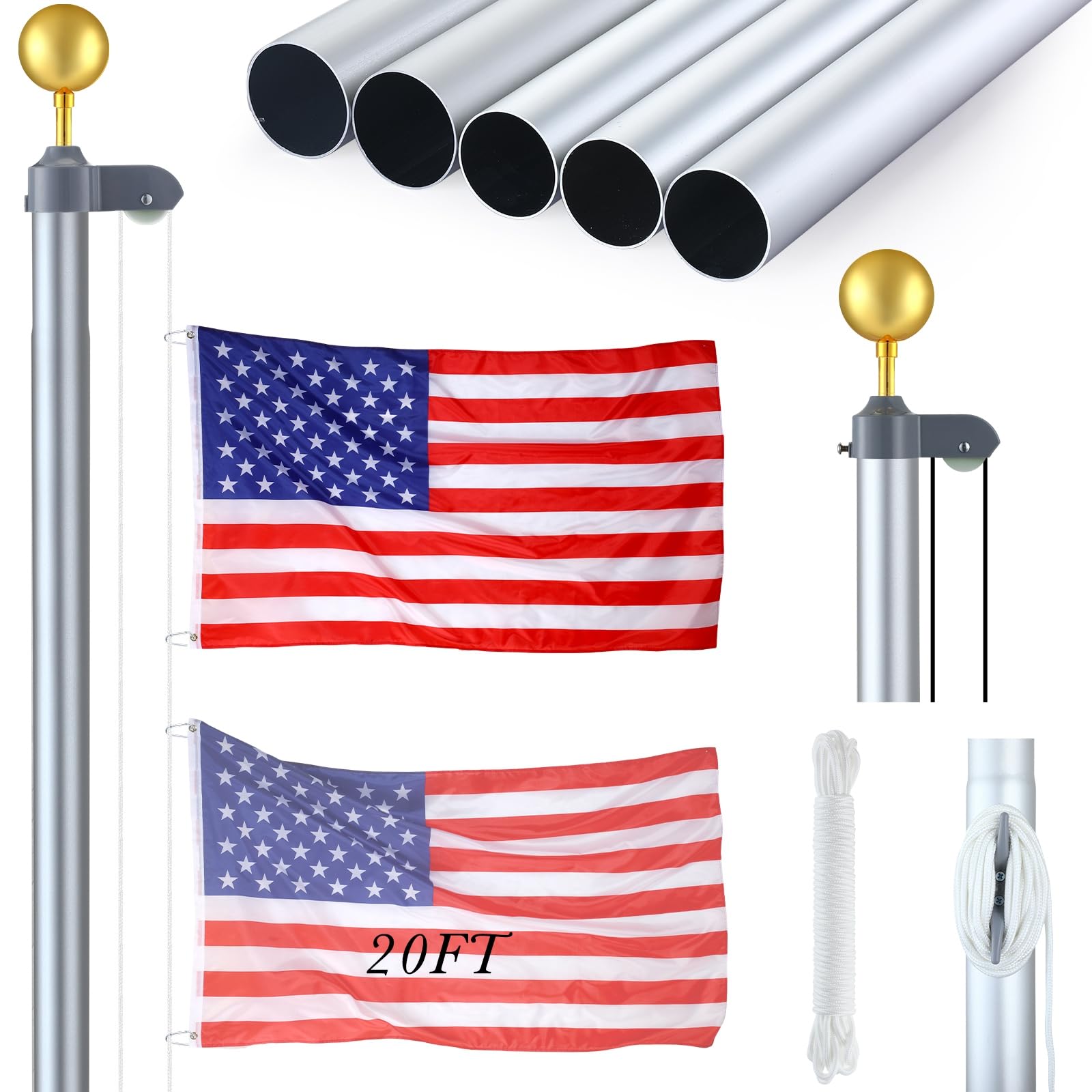 FuWeave 20 ft Sectional Flag Pole Kit