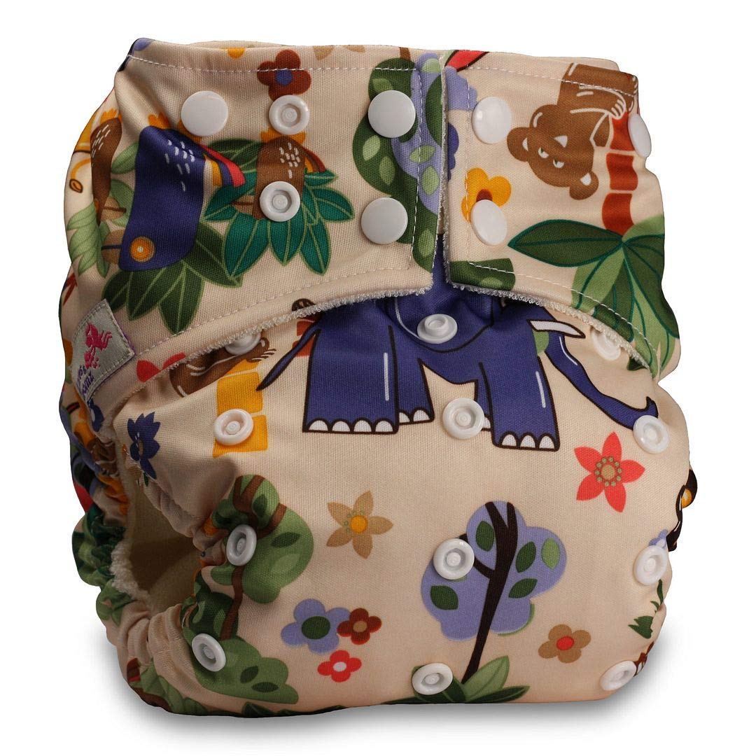 Littles & Bloomz, Baby Cloth Washable Reusable Nappy Pocket Diaper Bamboo, Fastener: Popper, Pattern 29, with 1 Bamboo Charcoal Insert
