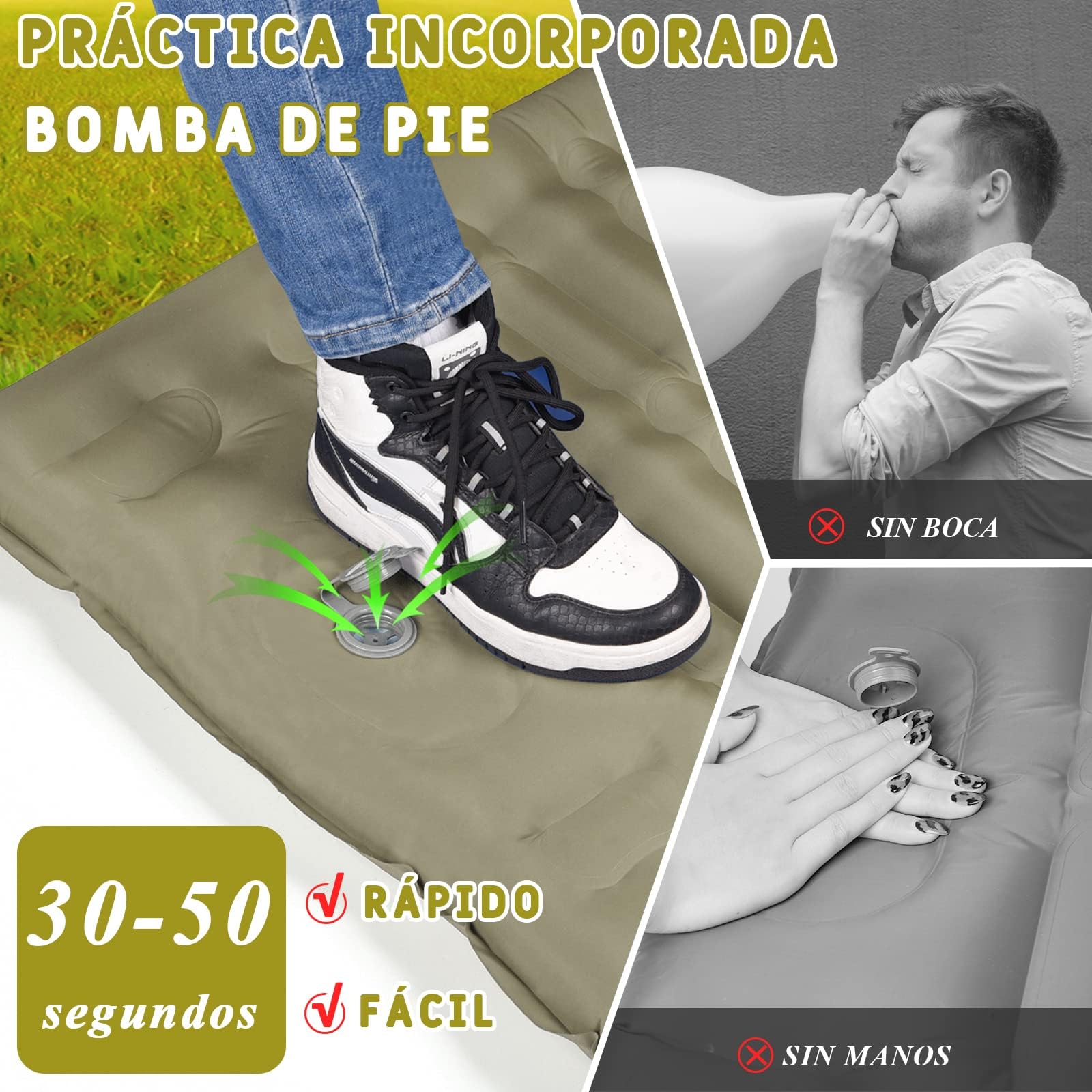 IEEILULU Esterilla Camping Autoinflable, Colchoneta de Camping con Almohada, Impermeable, Ligera, Colchoneta de Dormir, Colchoneta Inflable para Acampar, Senderismo, Pesca y Viajes (Verde Oscuro)