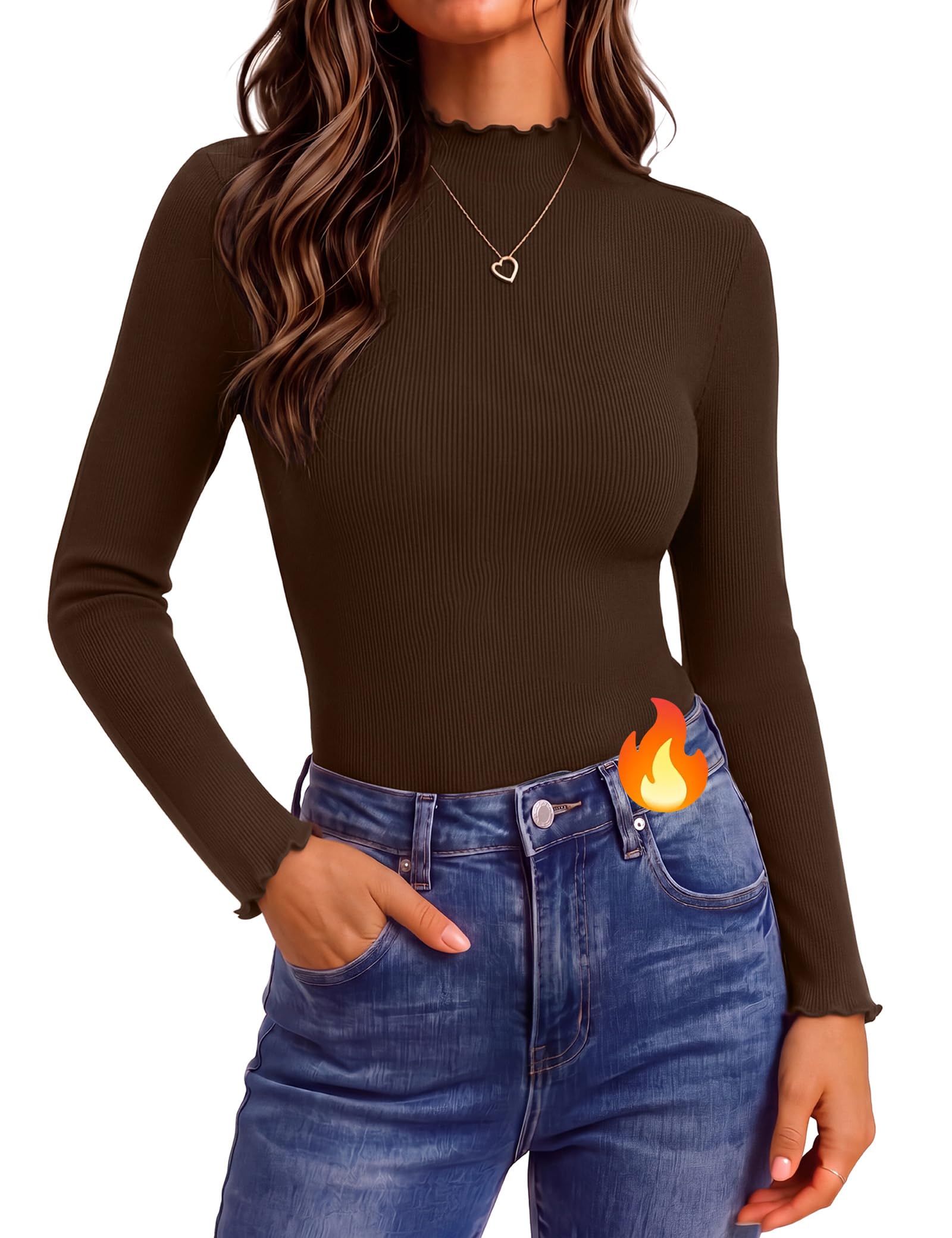 Aottori Thermo Langarmshirt Damen Stehkragen Oberteile Gerippt Slim Fit | Thermoshirt Langarm, Rollkragenshirt, Unterziehshirt, Basic Top, Pullover, Stretch, Elegant, Winter, für Alltag Freizeit Büro