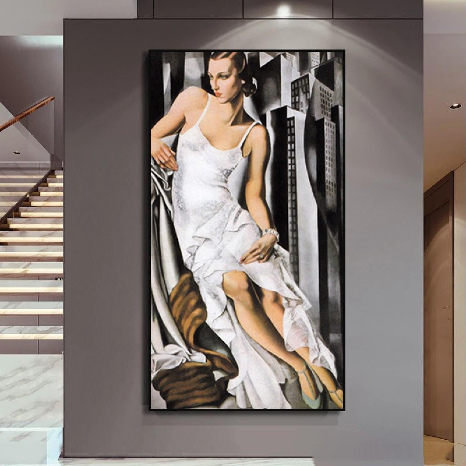 SDVIB Tamara De Lempicka biała sukienka kobieta palący mężczyzna obraz na płótnie nadruk nowoczesna grafika plakat sztuka ścienna salon dekoracja 70 x 140 cm - 2 sztuki bez ramy
