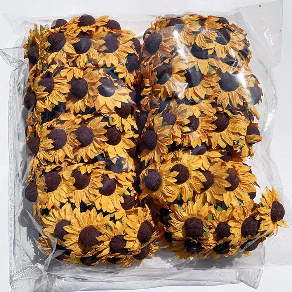 100 Teste Di Girasoli Artificiali In Seta Multicolore - 4 Cm, Con Stelo Corto Cavo, Per Fai Da Te, Ghirlande, Matrimoni E Decorazione Casa