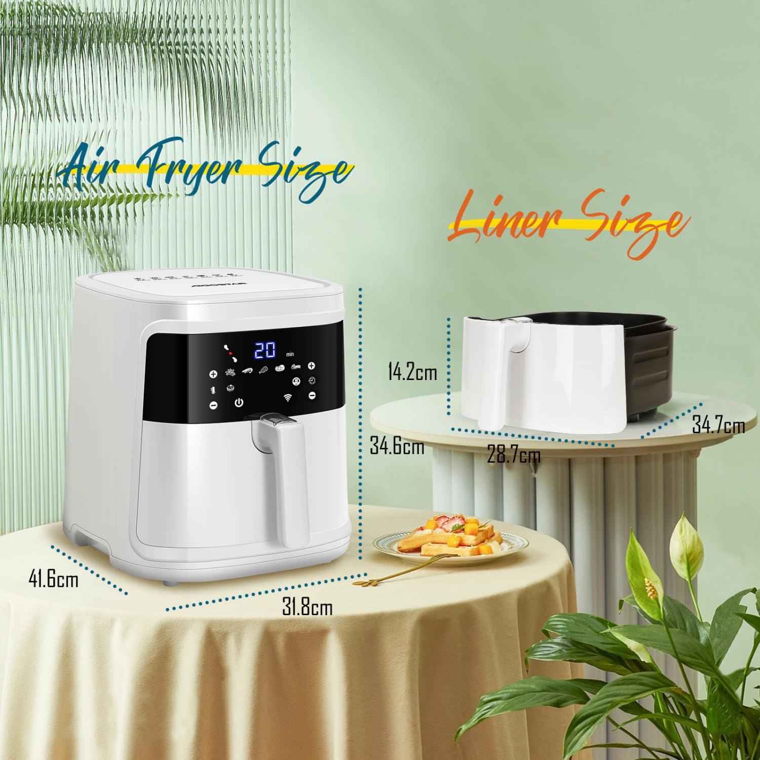 Aigostar Freidora de aire Wifi 7L 1900W, freidora sin aceite con 7 Programas, Pantalla LED, 360° Circulación de Aire, cesta antiadherente extraíble, mantenimiento del calor, recetas, sin BPA, Blanco