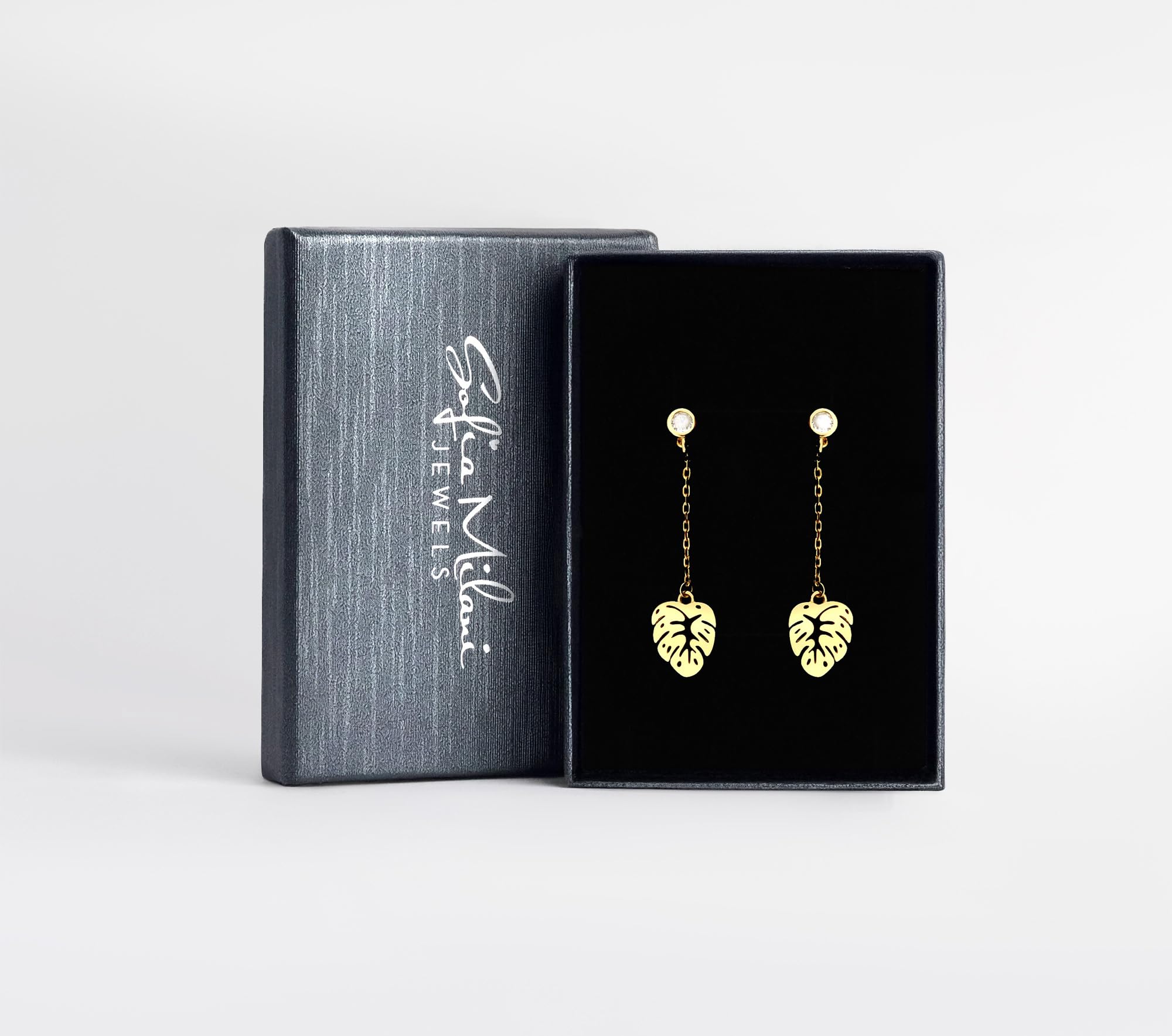 SOFIA MILANI - Orecchini da Donna in Argento 925 - con Pietra Zircone - Orecchino Pendente a Foglia di Zirconia