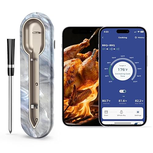 Miniatura 10 de Aurasky Termómetro de Carne Inalámbrico Único, Sonda de Detección de Temperatura Precisa, Monitoreo Remoto de 500 Pies, Alarma Dual, Termómetro de