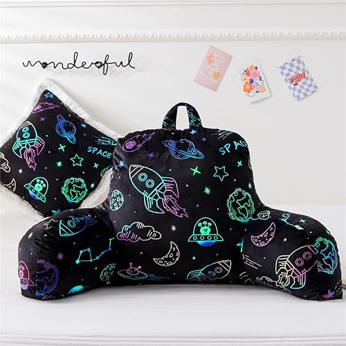 Miniatura 1 de NTBED Almohada de lectura con estampado espacial para cama con respaldo de cuña con brazos, sofá, TV, relajarse, almohada de apoyo para la espalda,