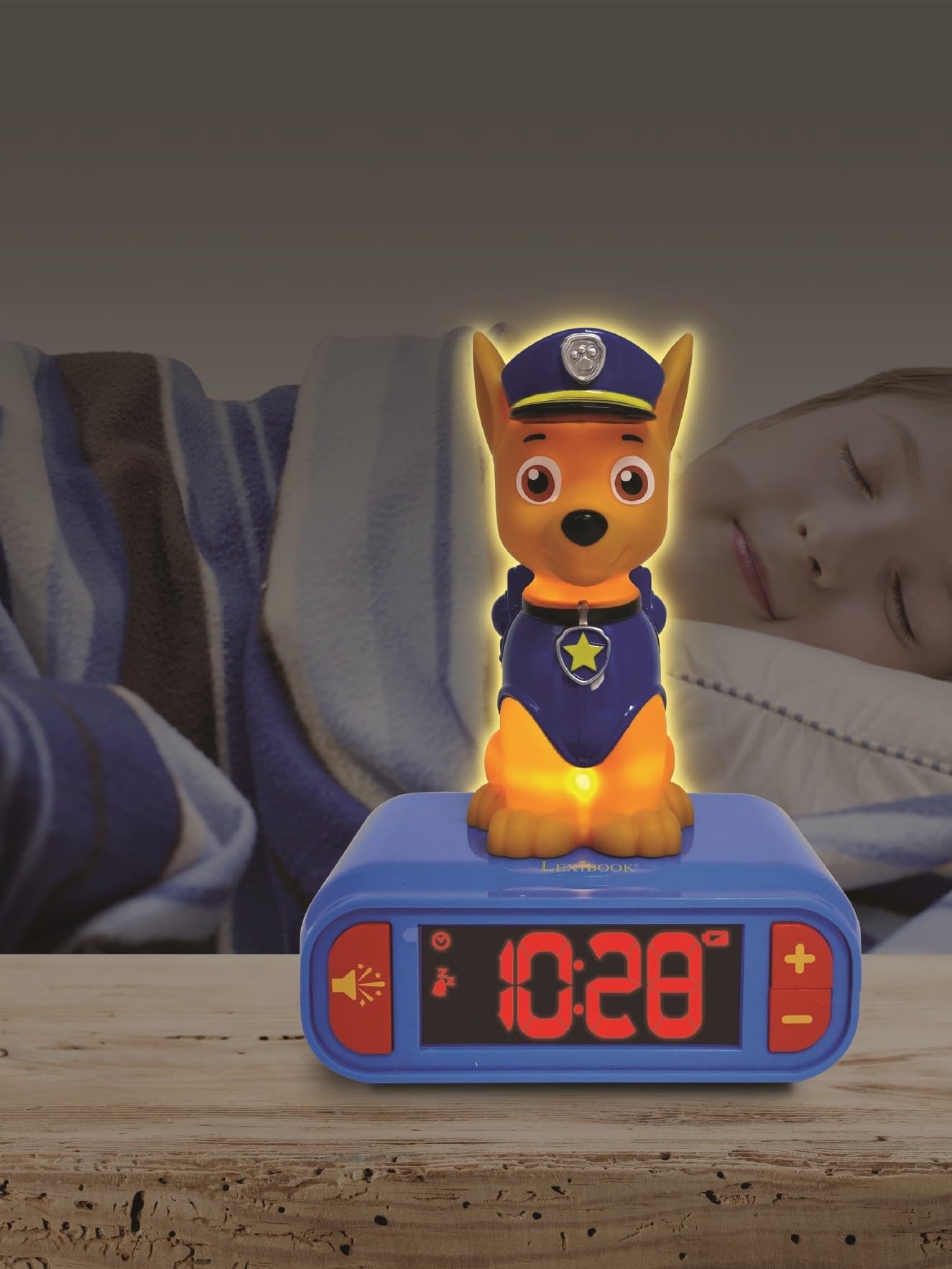 Lexibook - La Squadra dei Cuccioli Sveglia Digitale con Luce Notturna Snooze e Suoni, Orologio, Chase Luminoso Paw Patrol Marshall Cane - Blu/Rosso - RL800PALXB