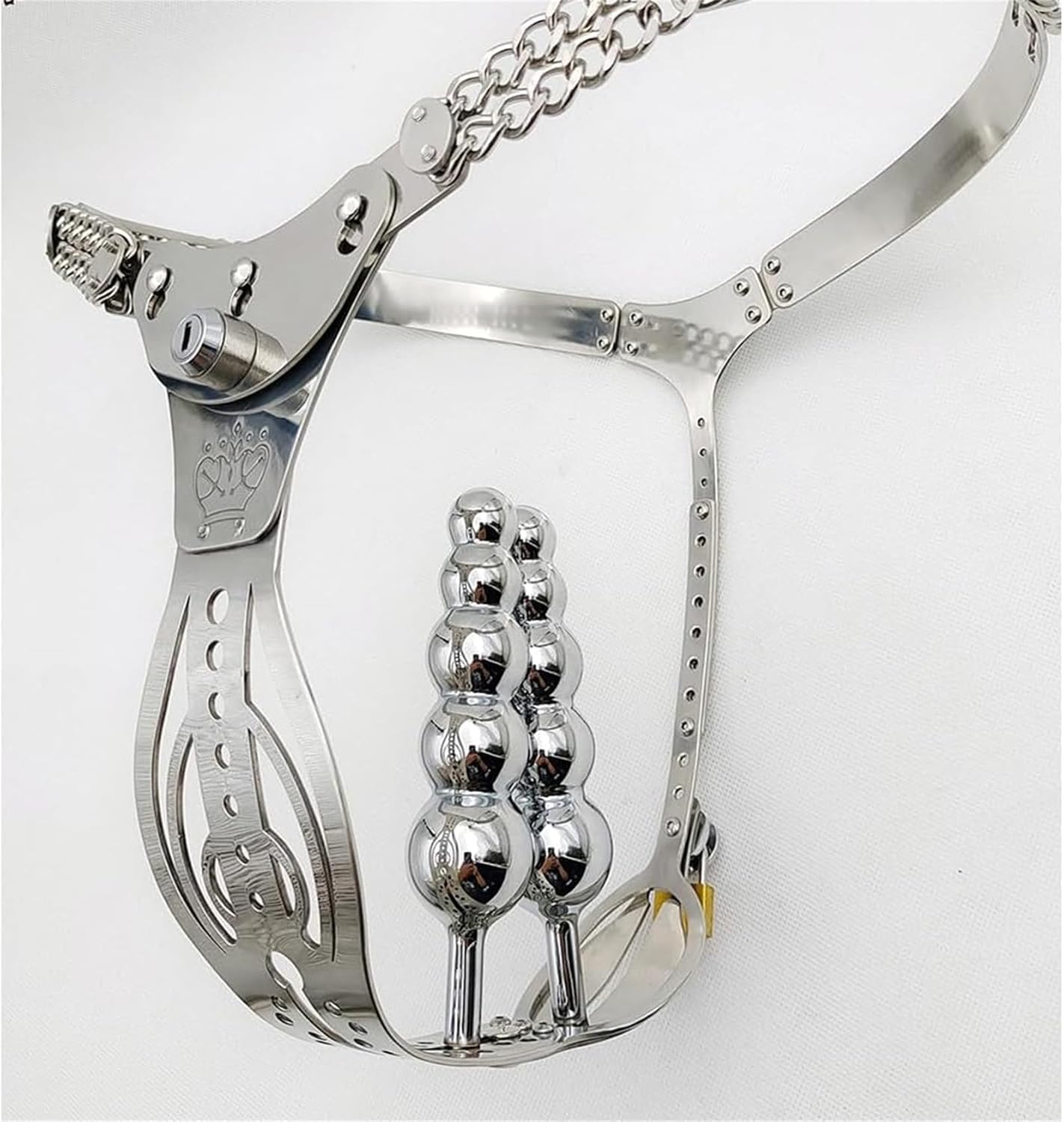Adjustable BDSM Bondage Chastity Panty with Anal Beads Plug Slave Invisible Lock Sex Set Ultralight Stainless Steel Invisible Chastity Belt for Women Sex Toy