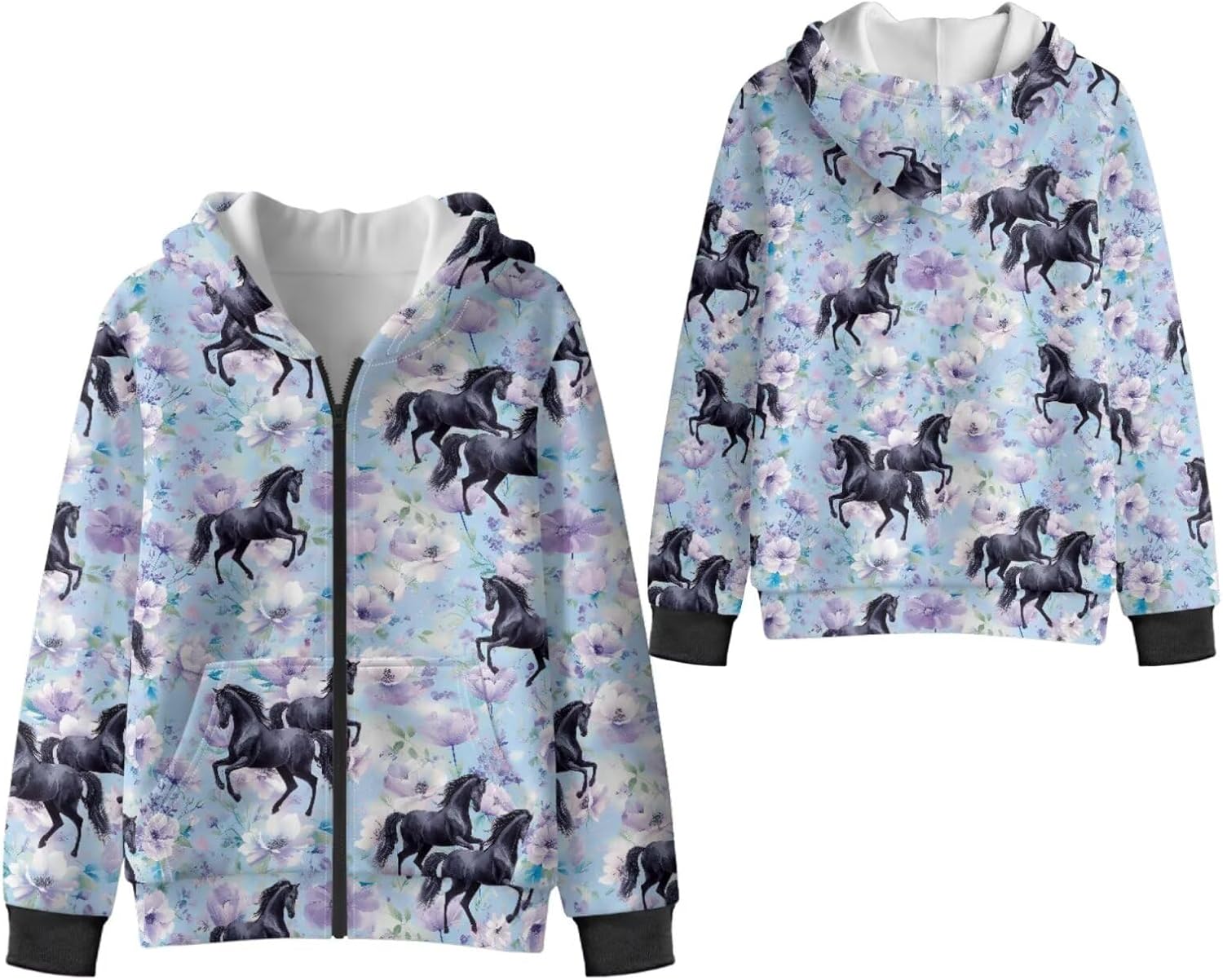 Girls Long Sleeve Hoodies 6-16Y Full Zip Fleece Hooded Sweatshirts Jacket Coat