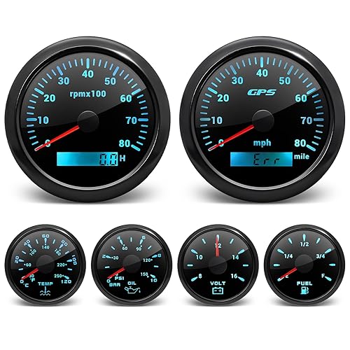 ARTILAURA Juego de medidor 6 - Velocímetro GPS, tacómetro, medidor de combustible, medidor de temperatura del agua, medidor de presión de aceite,
