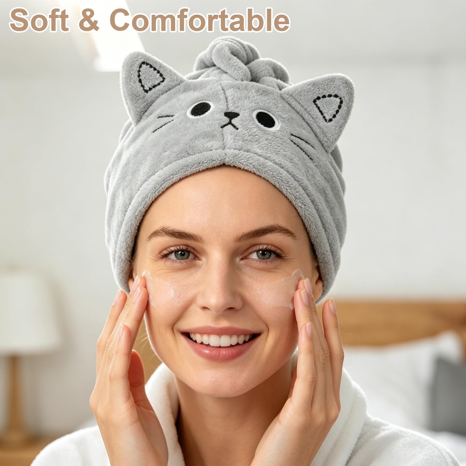 2 Pezzi Asciugamano per Capelli In Microfibra, Asciugamani da Doccia con BottoniCuffia per Capelli Secchi Super Assorbente,Asciugamani in Microfibra, Morbidi e confortevoli