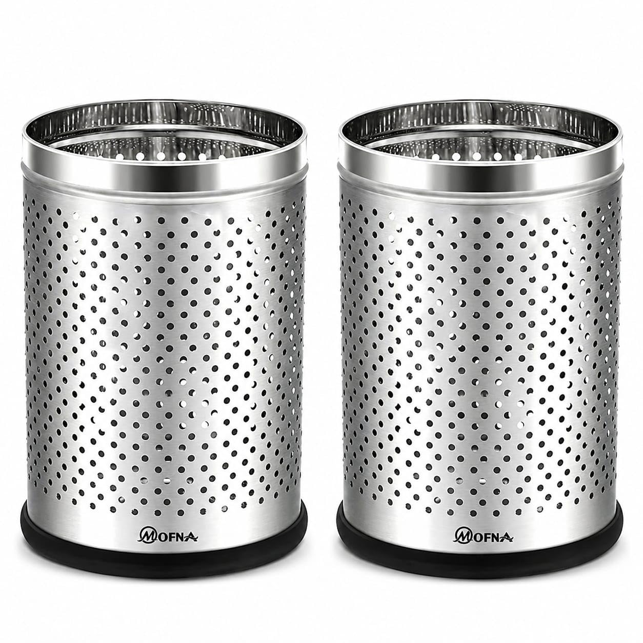 mofna Stainless Steel Perforated Round Open-Top Dustbin (Silver, 7"x 10 ", 5 L) -Set of 2Pcs-image-4