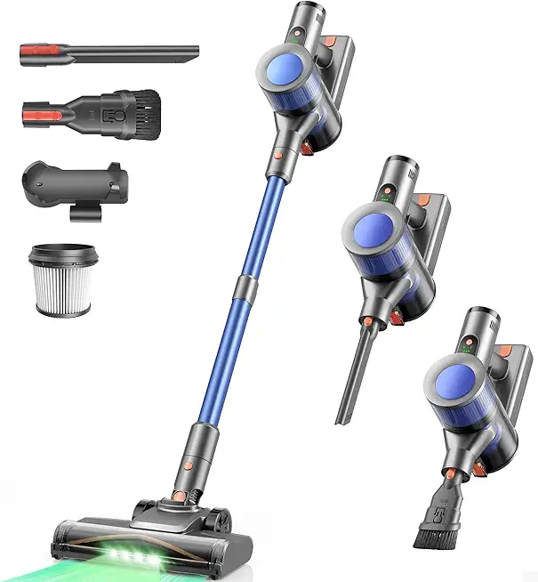 Dzaki 45000Pa Akku Staubsauger, Staubsauger Kabellos mit Smart Display, Standfunktion, Langer Laufzeit und Anti-Verhedderungsbürste für Teppich Hartboden Tierhaare Auto