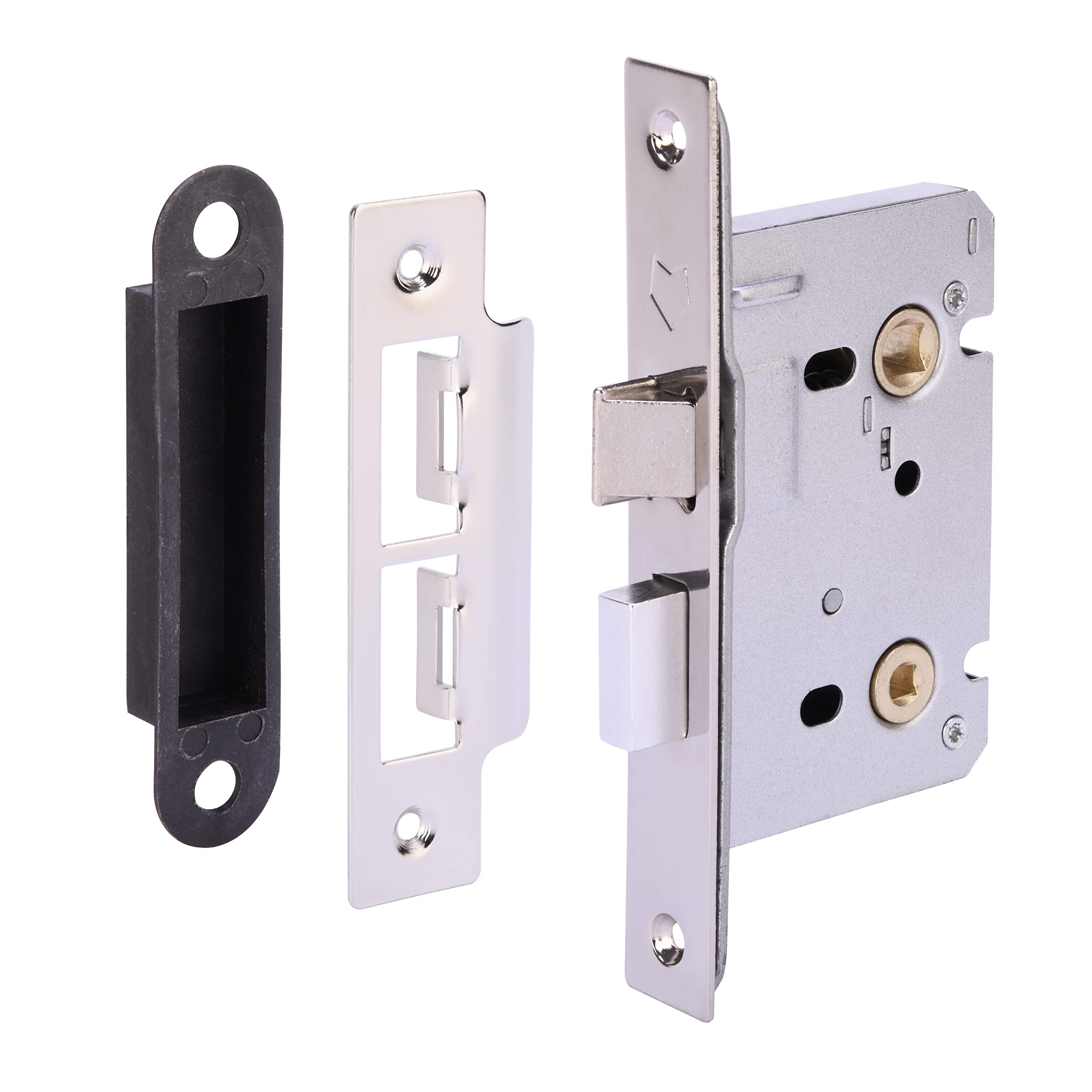 Hunta Nickel Handlezone® 65Mm / 2 1/2 Inch Silver Bathroom Door Mortice Lock For Internal Timber Doors - 45Mm Backset