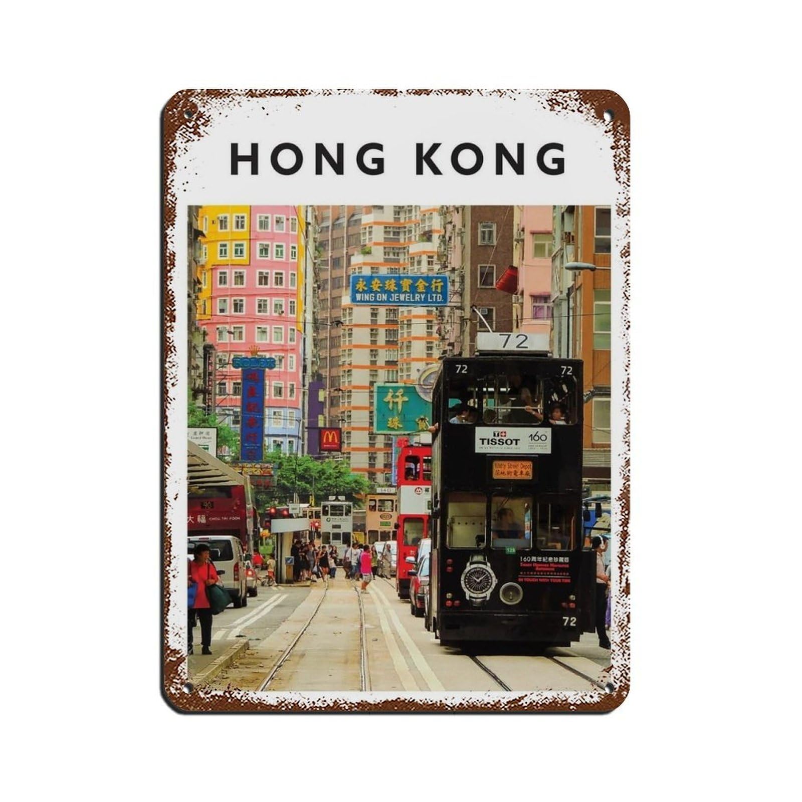 Hong Kong Travel, Hong Kong Poster Tin Sign Vintage Metal Pub Club Cafe Bar Home Wall Art Decoration Poster Retro 12x16inch(30x40cm)