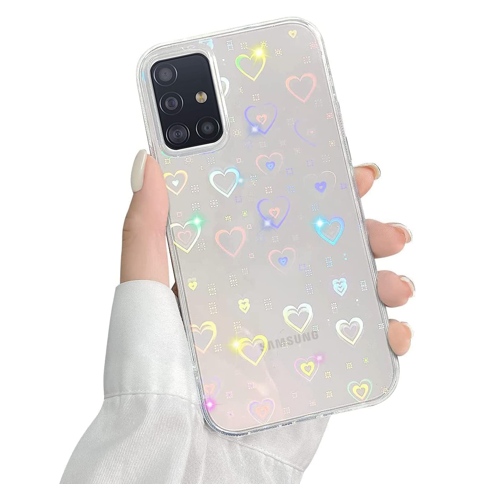 QUESPLE Kompatibel mit Samsung Galaxy A51 Hlle Transparent Glitzer Herz  Muster fr Frauen Mdchen Mode Weiche Langlebige Schlanke TPU Handyhlle,  Hart PC Rckseite Kratzfest: Amazon.de: Elektronik & Foto