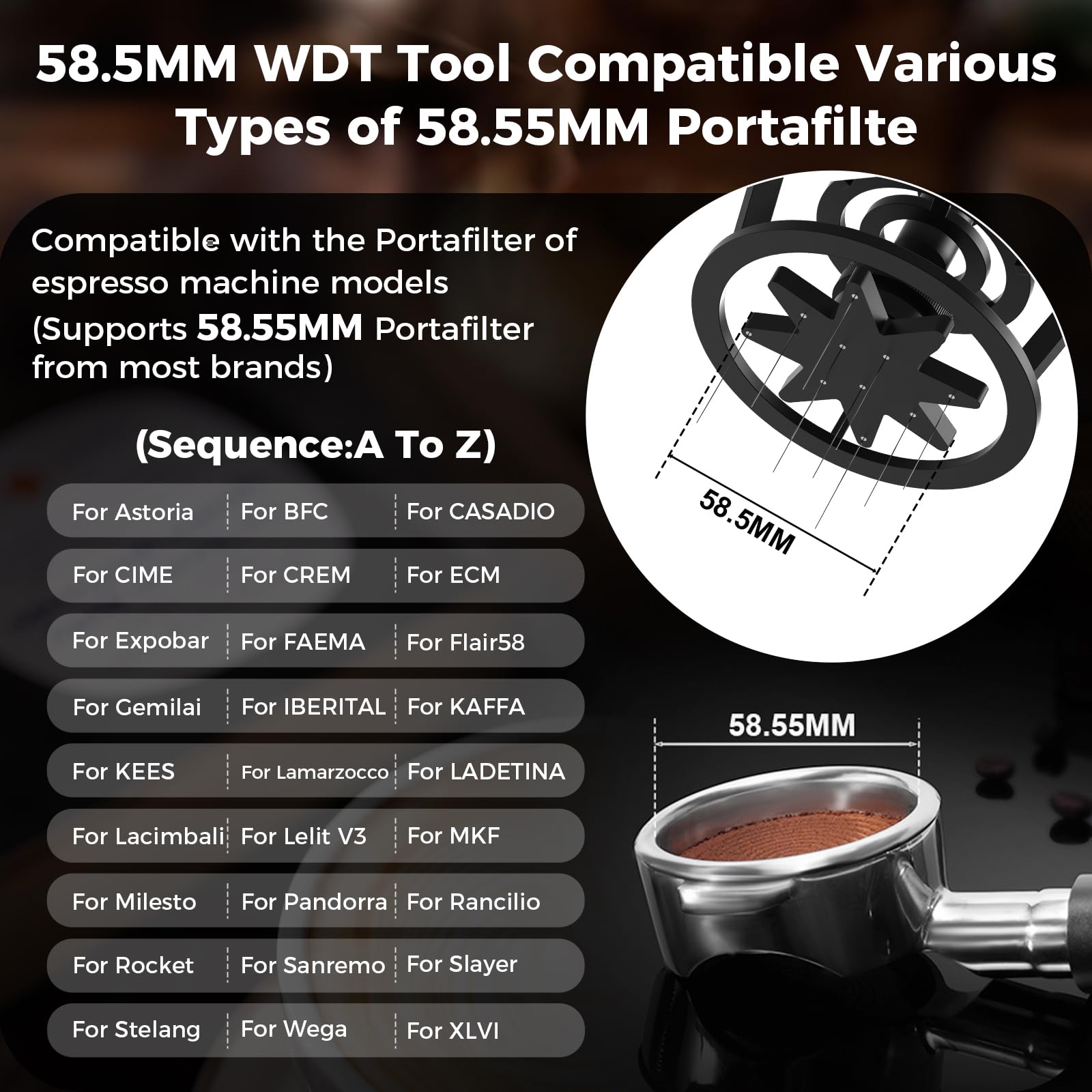 IKAPE Espresso Coffee V3 WDT Outil, outil de mélange et de distribution de 58 mm, équipé d'un mélangeur à 8 aiguilles, hauteur d'aiguille réglable, agitateur à café avec entonnoir de dosage et support