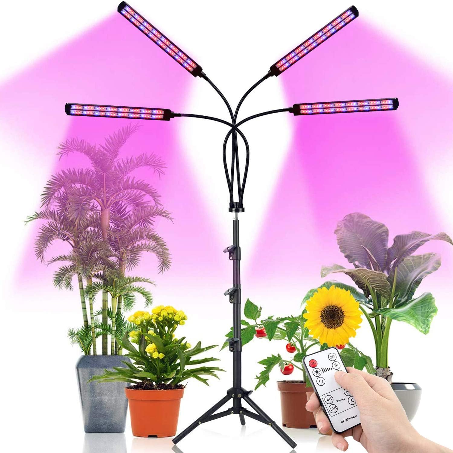 TACAHE LED Plant Grow Lights with Stand, 192 Lamp Beads 100W Full Spectrum Plant Lights for Indoor Plants with Remote, Auto ON/Off 4/8/12H Timer, 10 Dimmable Level, Adjustable Gooseneck