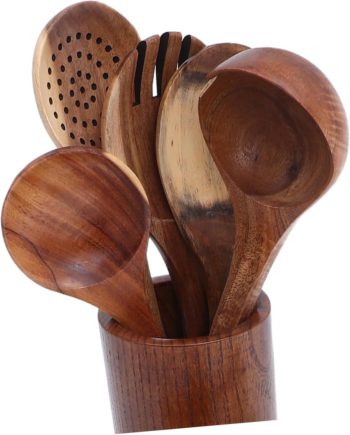 CLISPEED 木製キッチンツール 耐熱 滑り止め加工の木製調理器具 点 収納バケツ付き ノンスティック対応で調理や盛り付けに 家