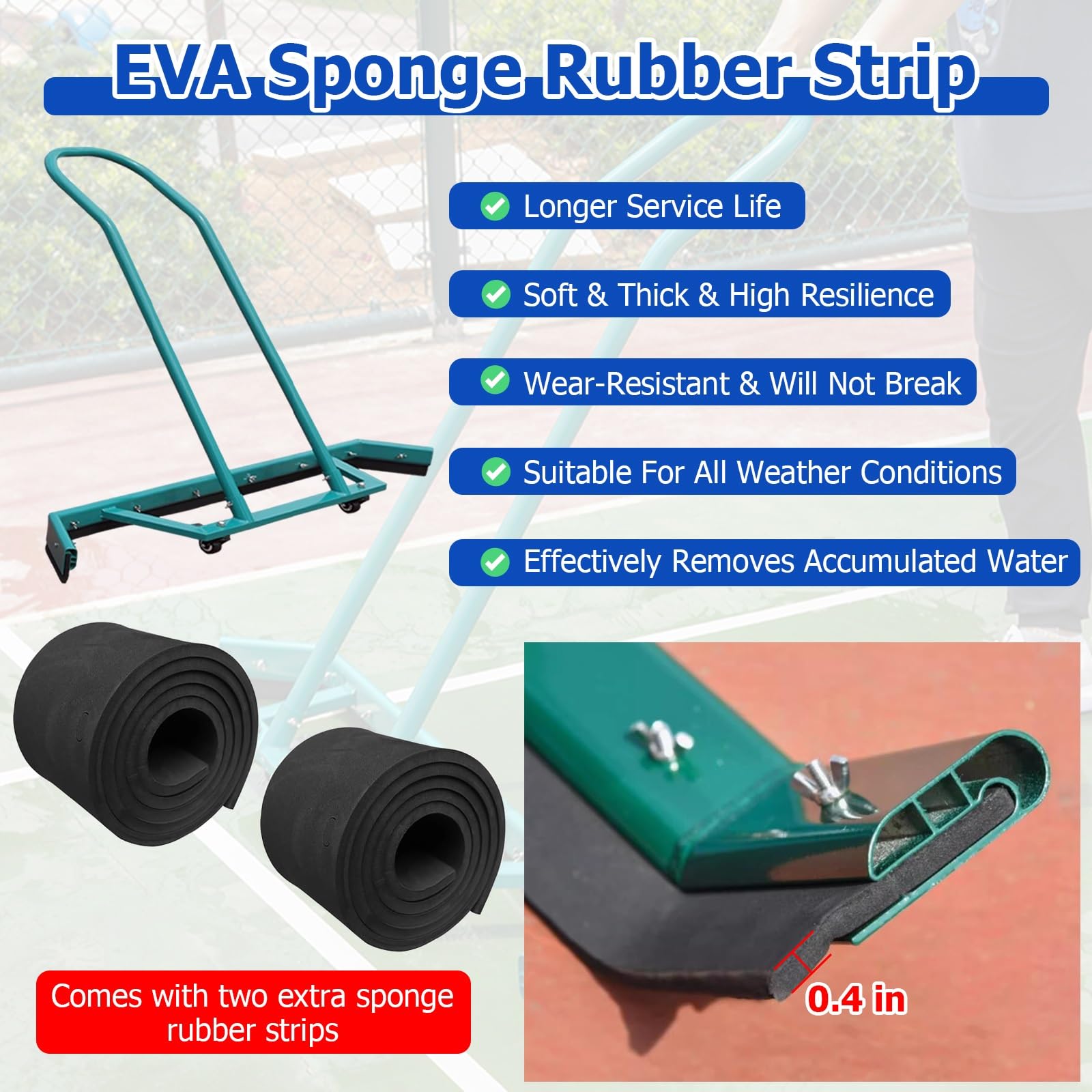 Rasqueta grande para cancha de tenis, removedor de agua de espuma EVA de 5 pies para suelos de hormigón, suelos de azulejos, resistente