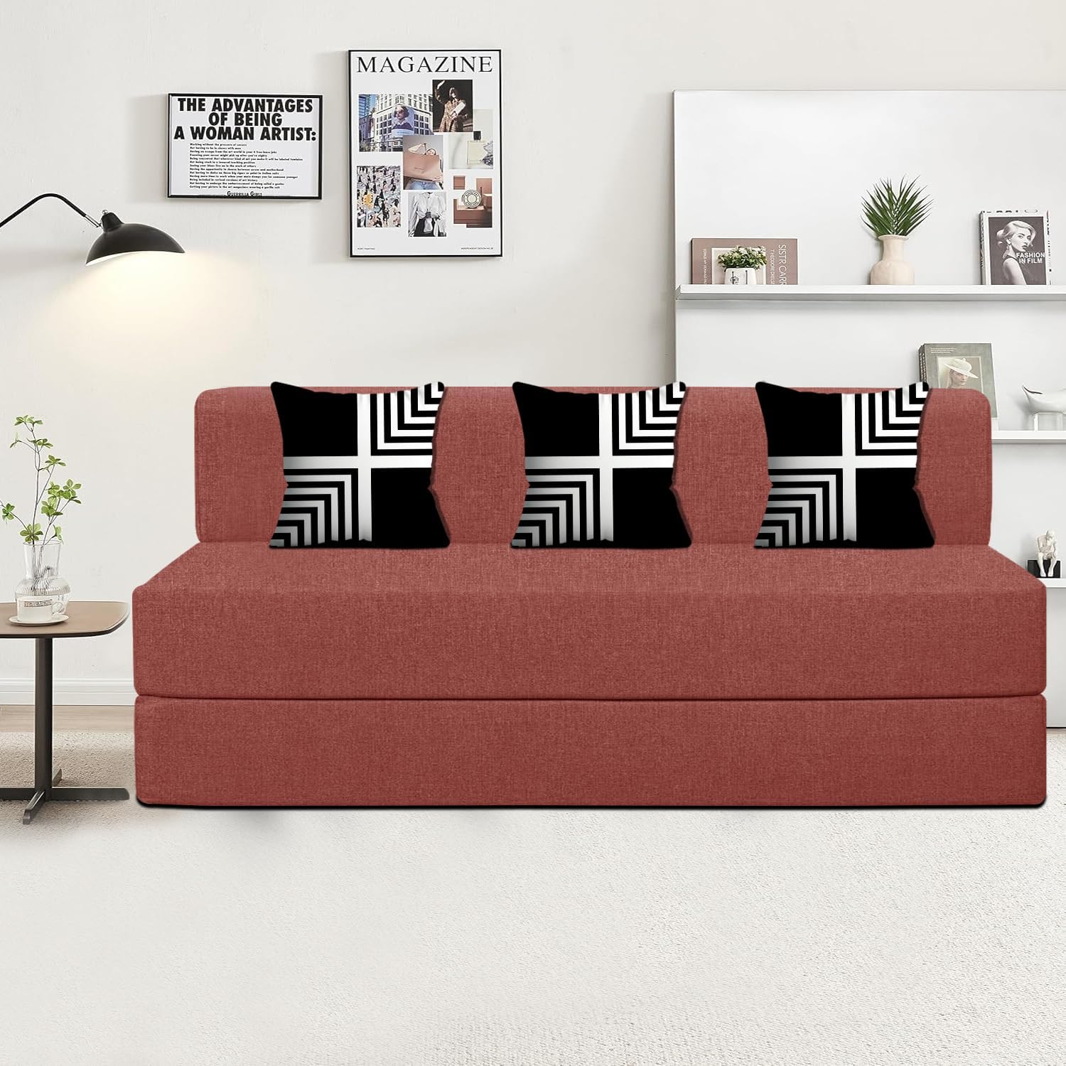 Modern 3 Seater 5 * 6 Jute Fabric Washable Cover Sofa Cum Bed 3 Seater Double Foam Fold Out Sofa Cum Bed (red)-image-38