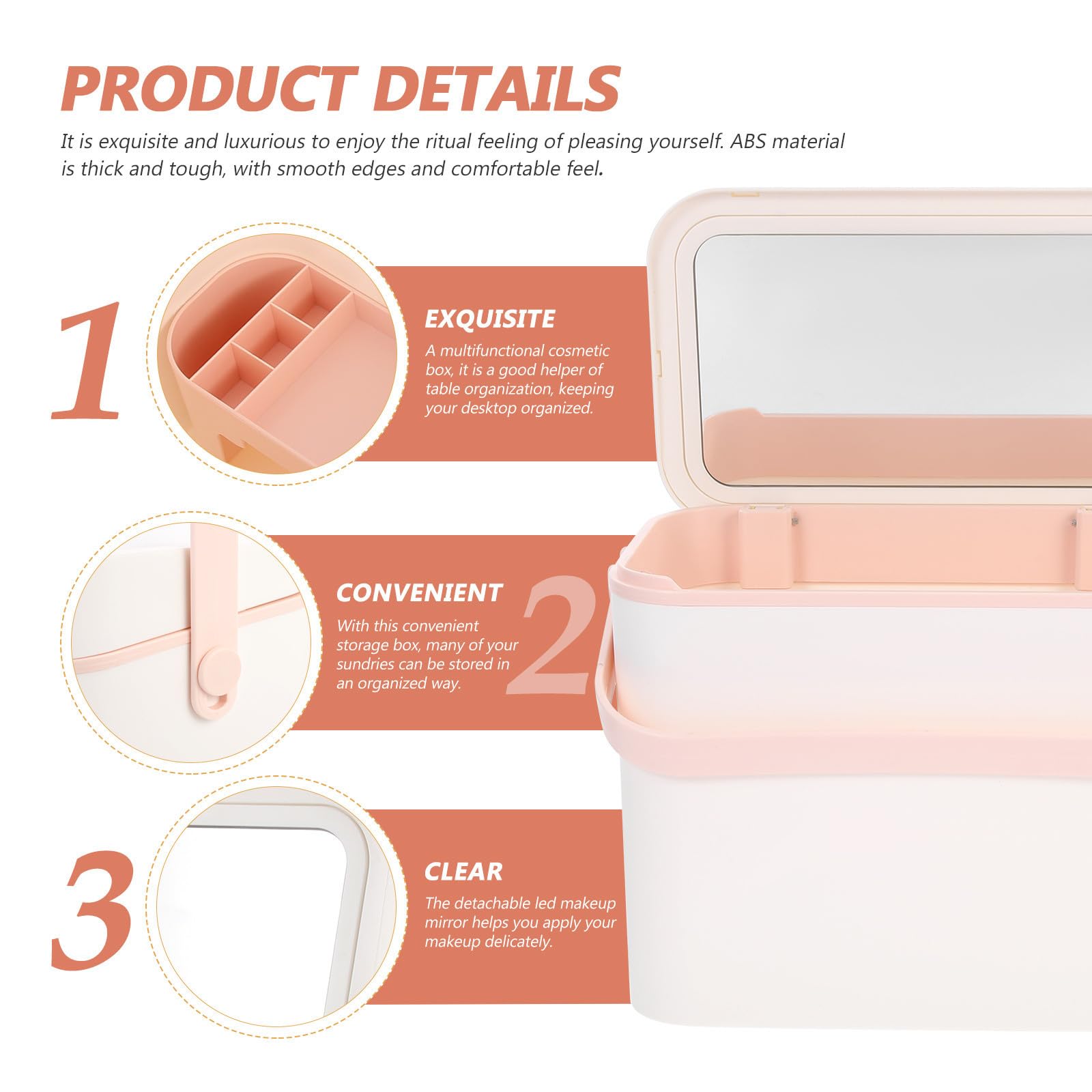 Caja de Maquillaje de Abs Blanco con Espejo, Organizador de Cosméticos Almacenamiento para Cosméticos y Organización de Mesa para Hogar y Oficina, para Archivos y Papelería