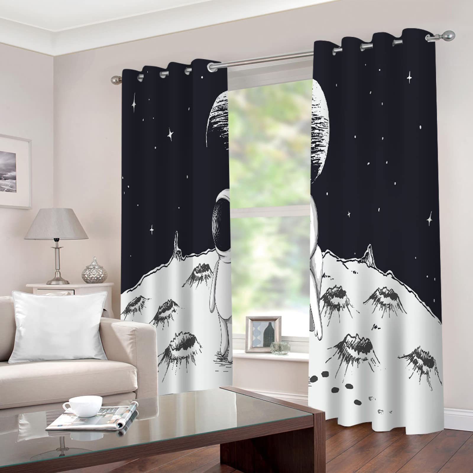 Cortinas Infantiles Niña Niño Bebe Habitacion Opacas Para Ventanas Astronauta Del Espacio De Dibujos Animados 280X260Cm Cortinas Salon Modernas Dormitorio Juvenil 2 Piezas Cortinas Opacas Termicas Ai