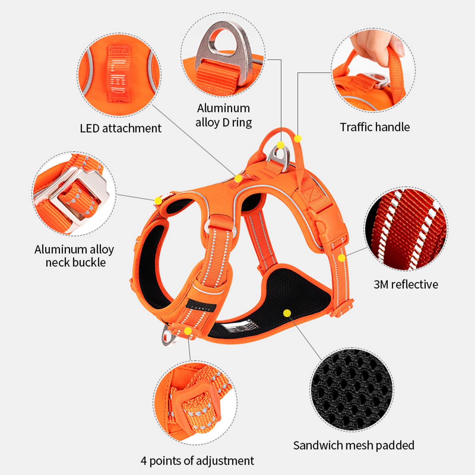 WINHYEPET Harnais pour Chien sans Traction, Gilet d'extérieur Ajustable, Harnais réfléchissant en Nylon Souple pour Chien, adapté aux Petites, Moyennes et Grandes Races TLH5654 | Harnais-gilet pour chien Truelove en nylon réfléchissant, avec poignée soupl