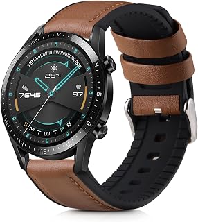 kwmobile Pulsera Compatible con Huawei Watch GT/GT2 (46mm) Correa - 1x Correas de Cuero auténtico - Tamaño Ajustable - marrón/Negro