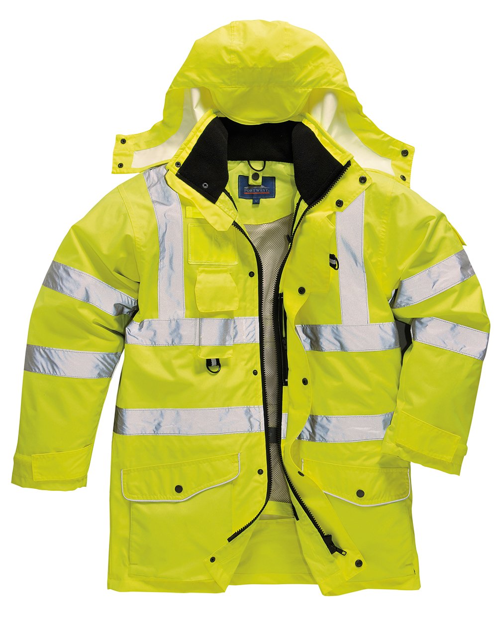 Portwest Parka Traffic 7 En 1, De Alta Visibilidad, Tamaño: L, Color: Amarillo, S427YERL