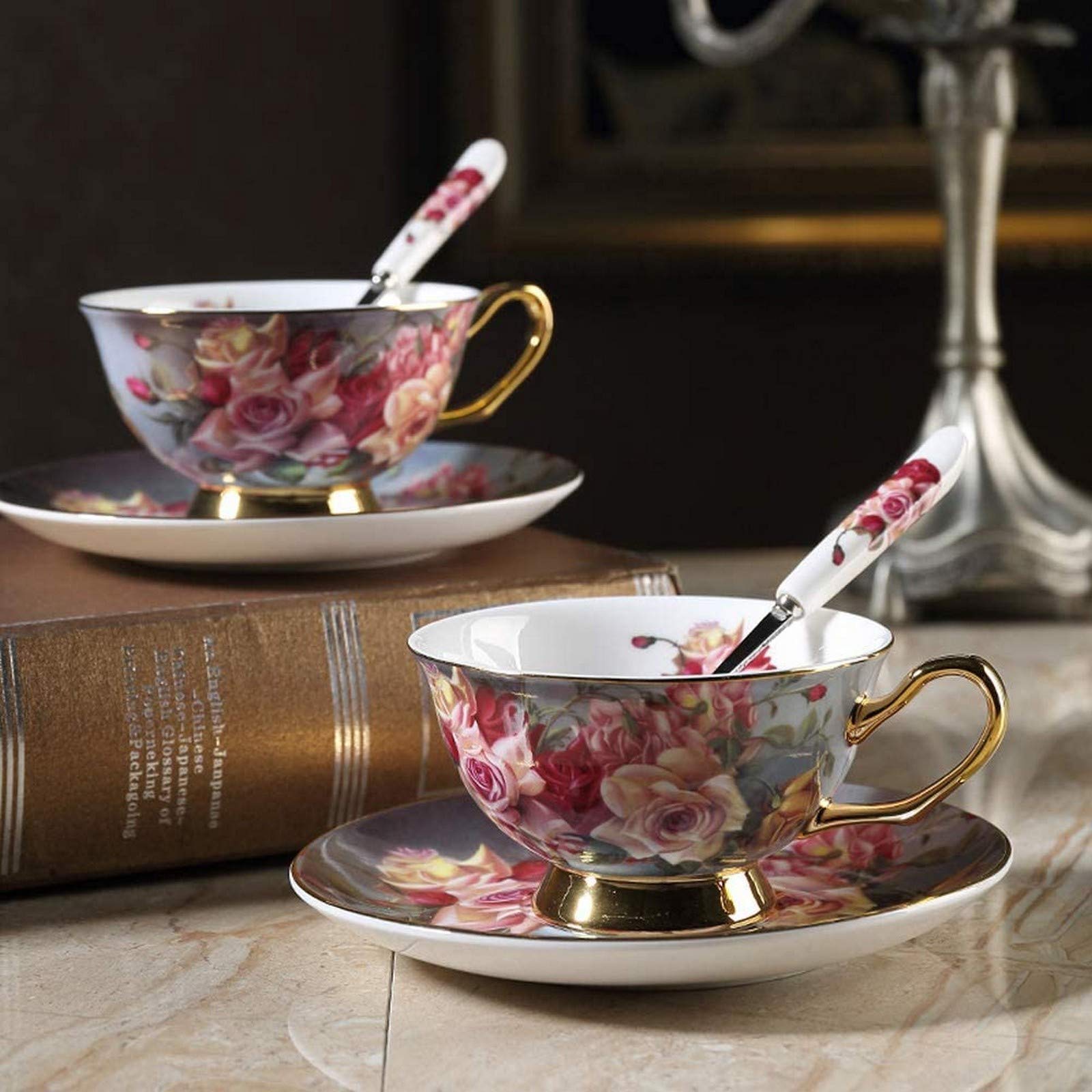 Cups Coffee Cups Saucers Tea Cups Bone China Set of coffee cups with coffee mug ceramic plated in gold and saucer